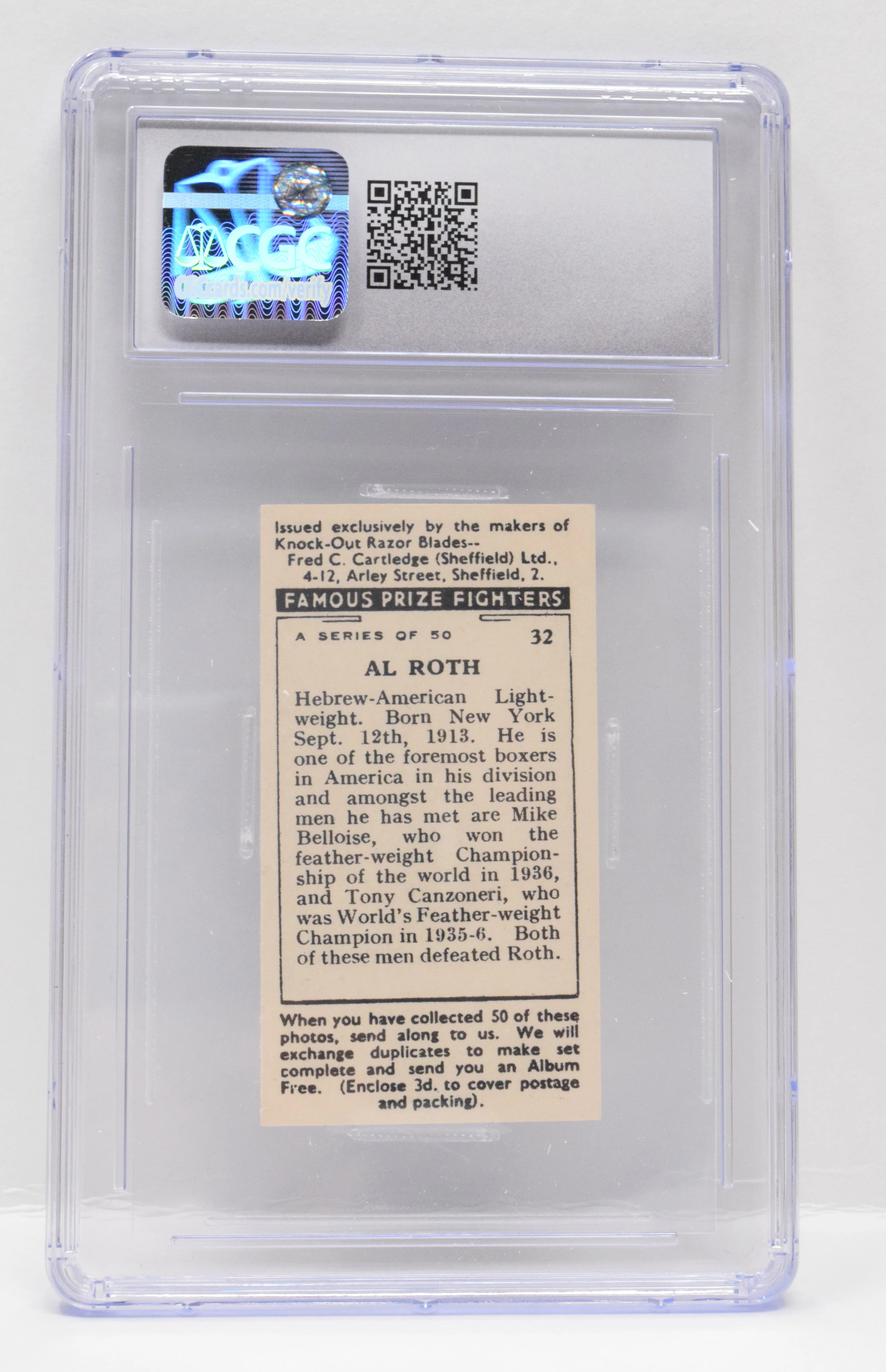 Al Roth Boxing Card F.C. Cartledge Famous Prize Fighters 1938 32 CGC 7 - Image 2