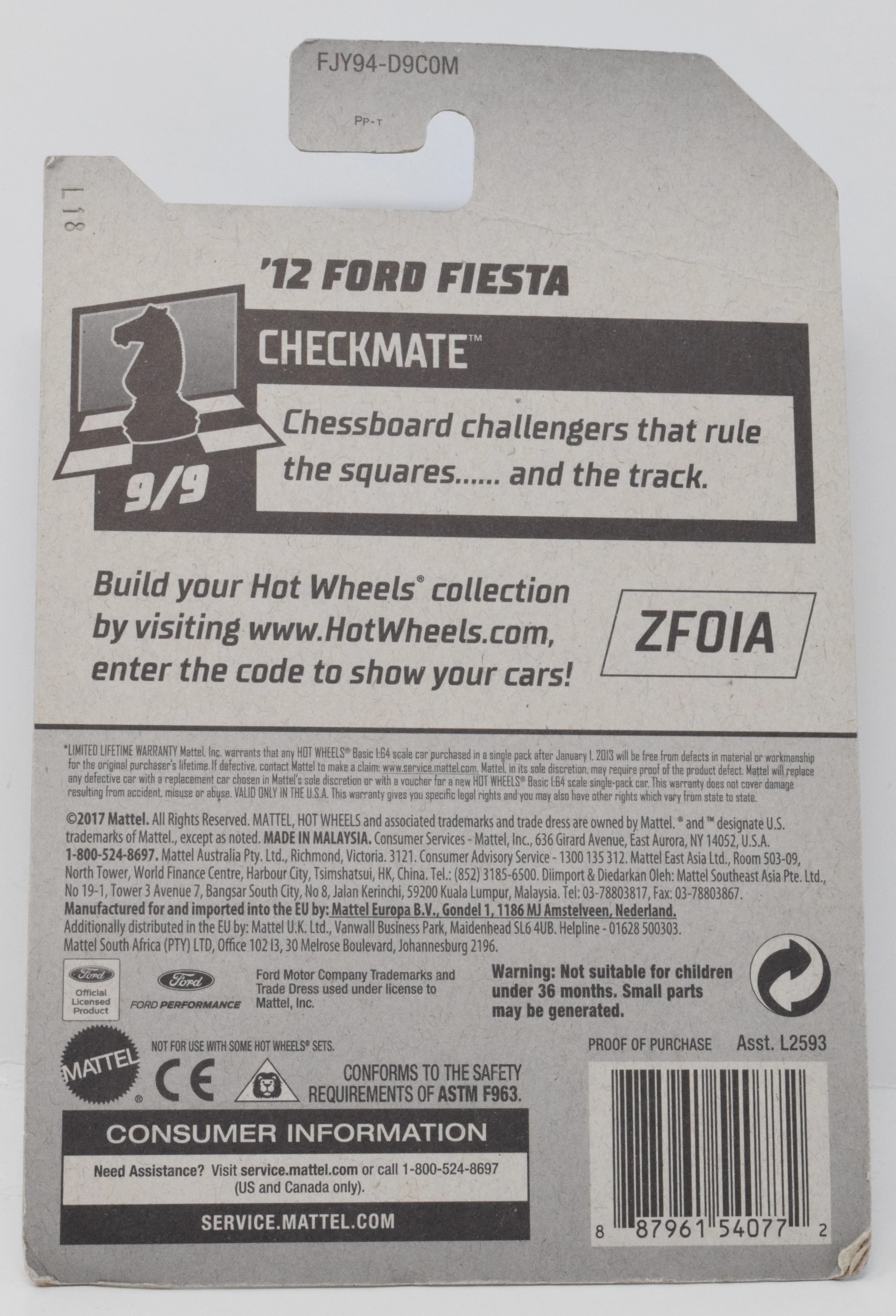 Hot Wheels 12 Ford Fiesta Pawn Checkmate 9/9 263 Diecast Car New - Image 2