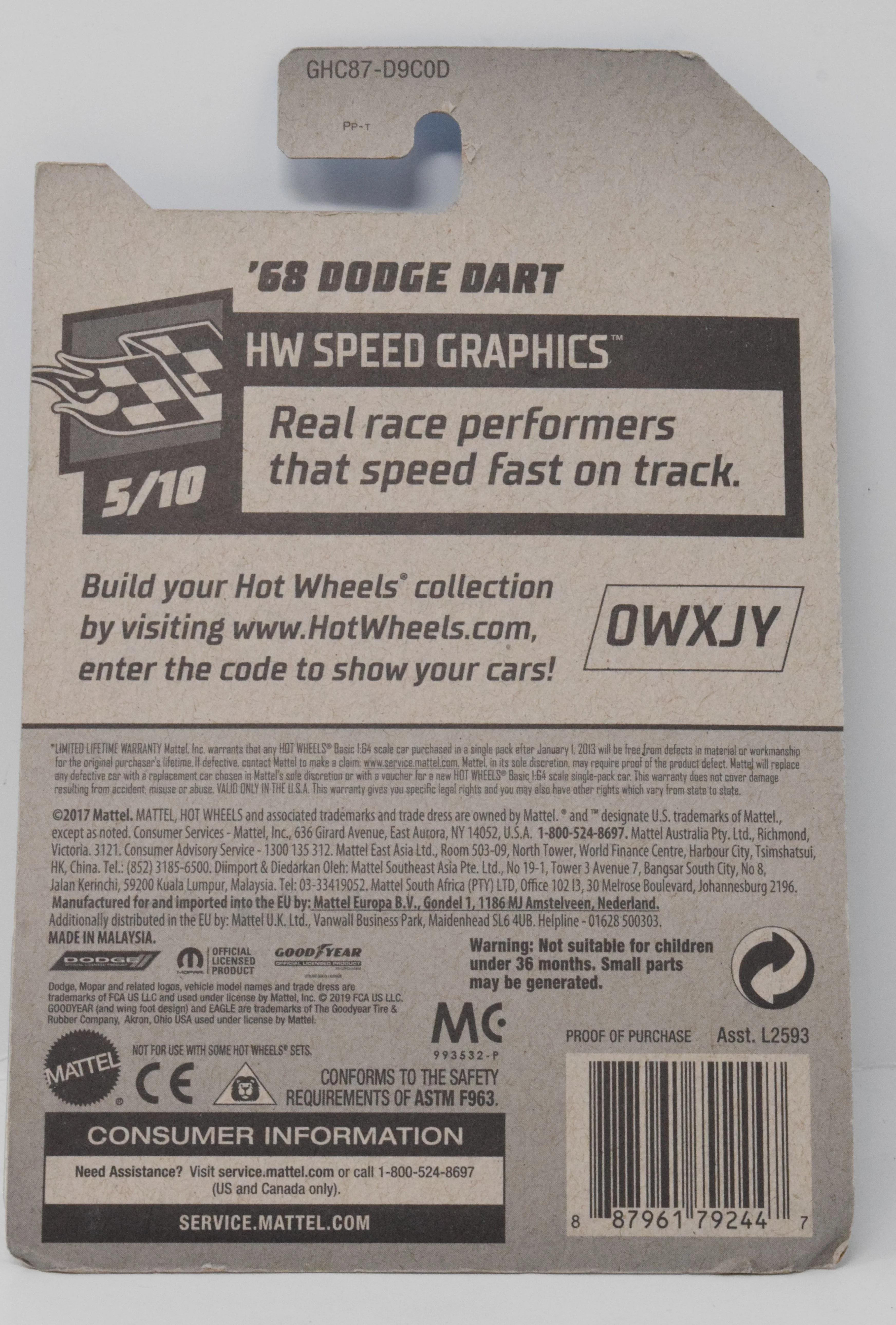 Hot Wheels 68 Dodge Dart HW Speed Graphics 5/10 70 DieCast Car New - Image 2