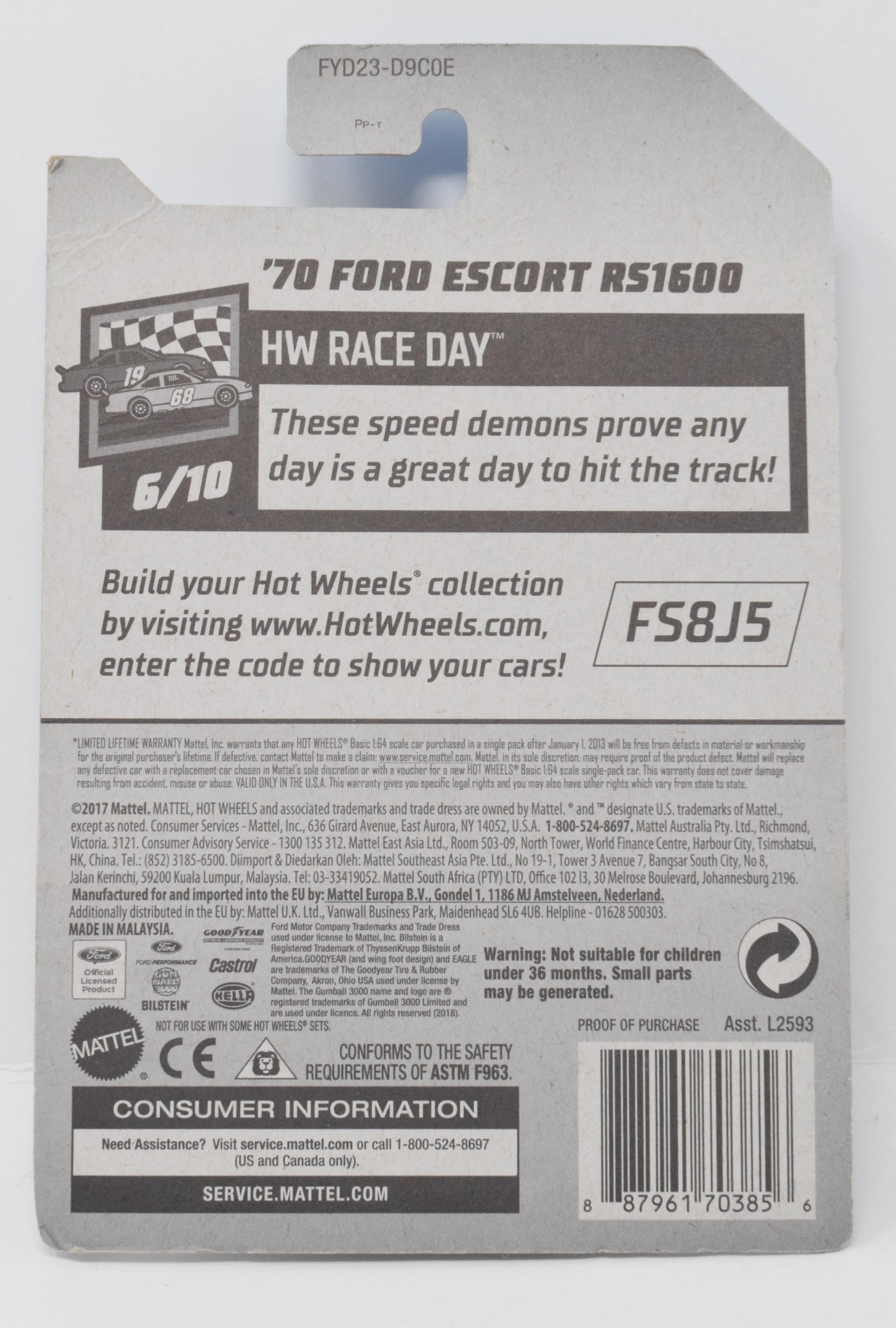 Hot Wheels 70 Ford Escort RS1600 HW Race Day Diecast Car White 6/10 102 New - Image 2