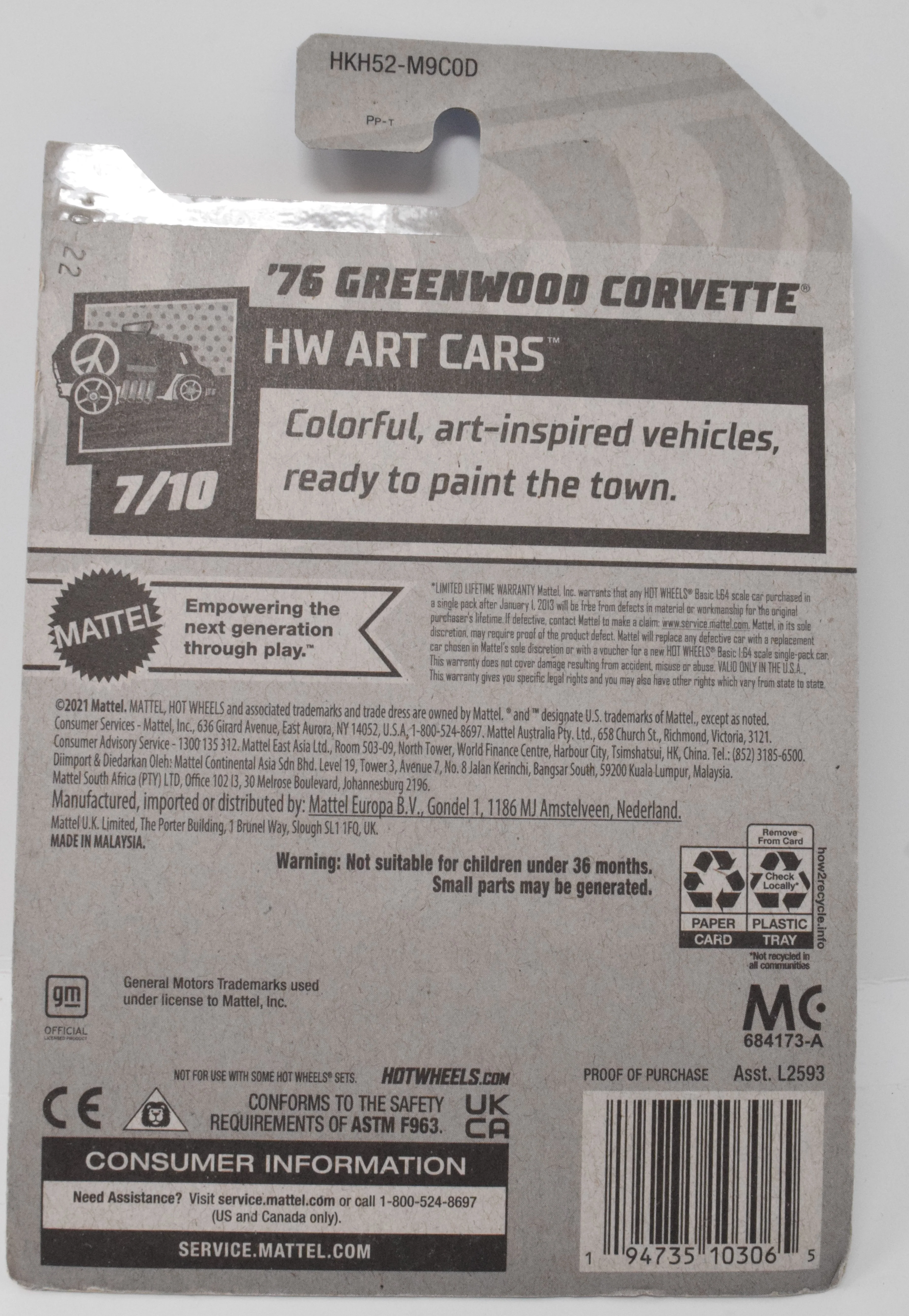 Hot Wheels 76 GreenWood Corvette HW Art Cars 7/10 65 DieCast Car New - Image 2