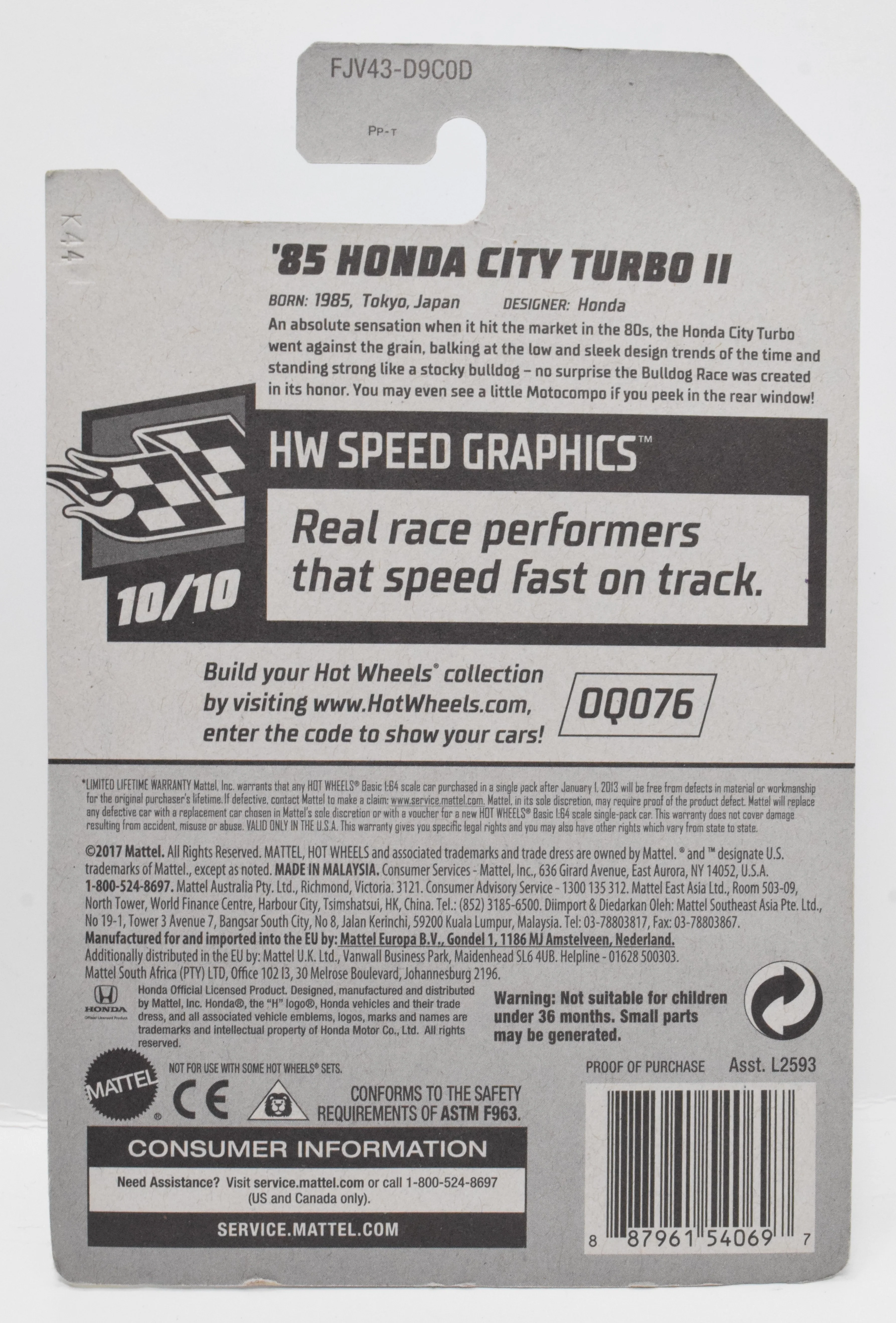 Hot Wheels 85 Honda City Turbo II HW Speed Graphics DieCast Car 10/10 68 New - Image 2