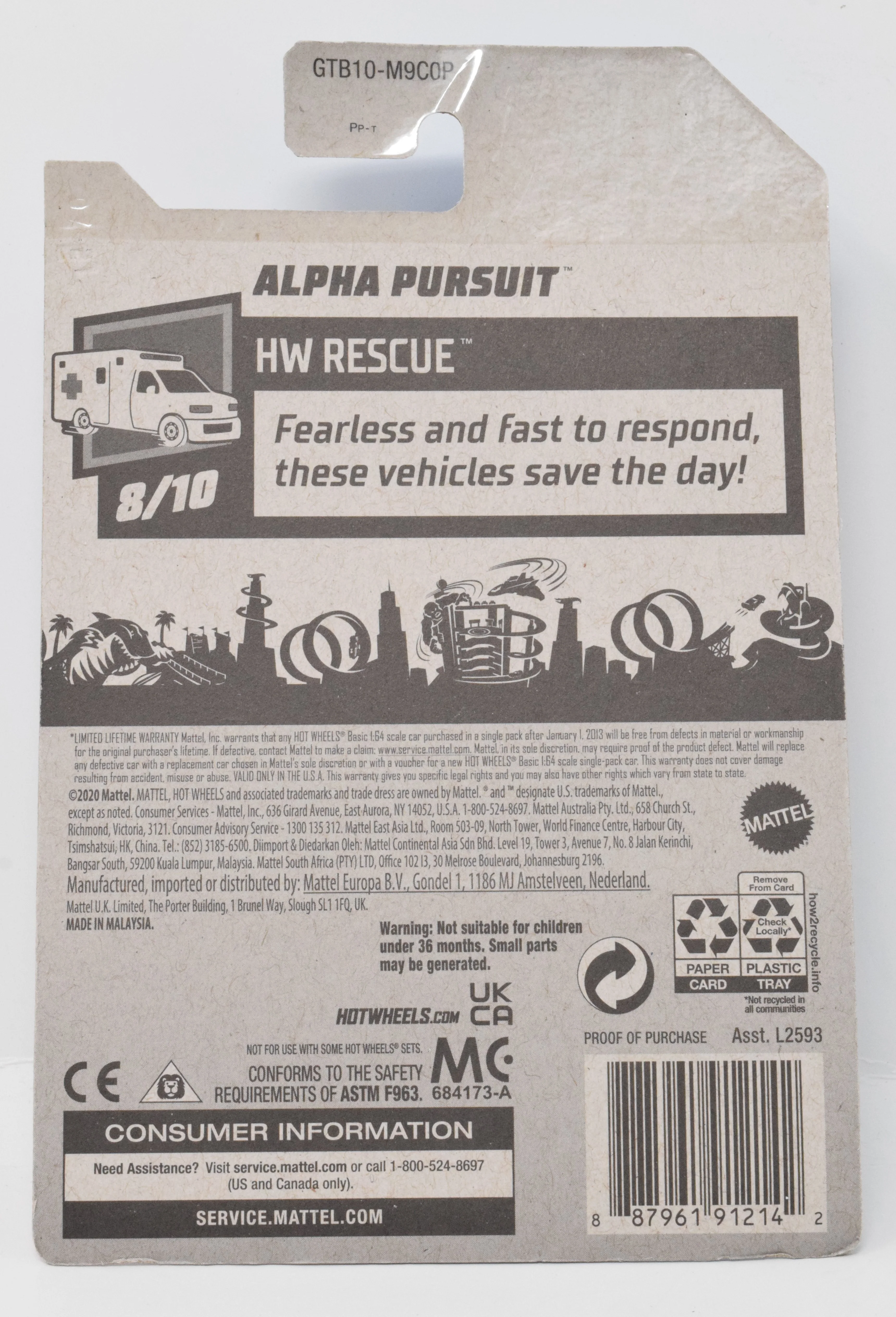 Hot Wheels Alpha Pursuit HW Rescue Diecast Car White 8/10 238 New - Image 2