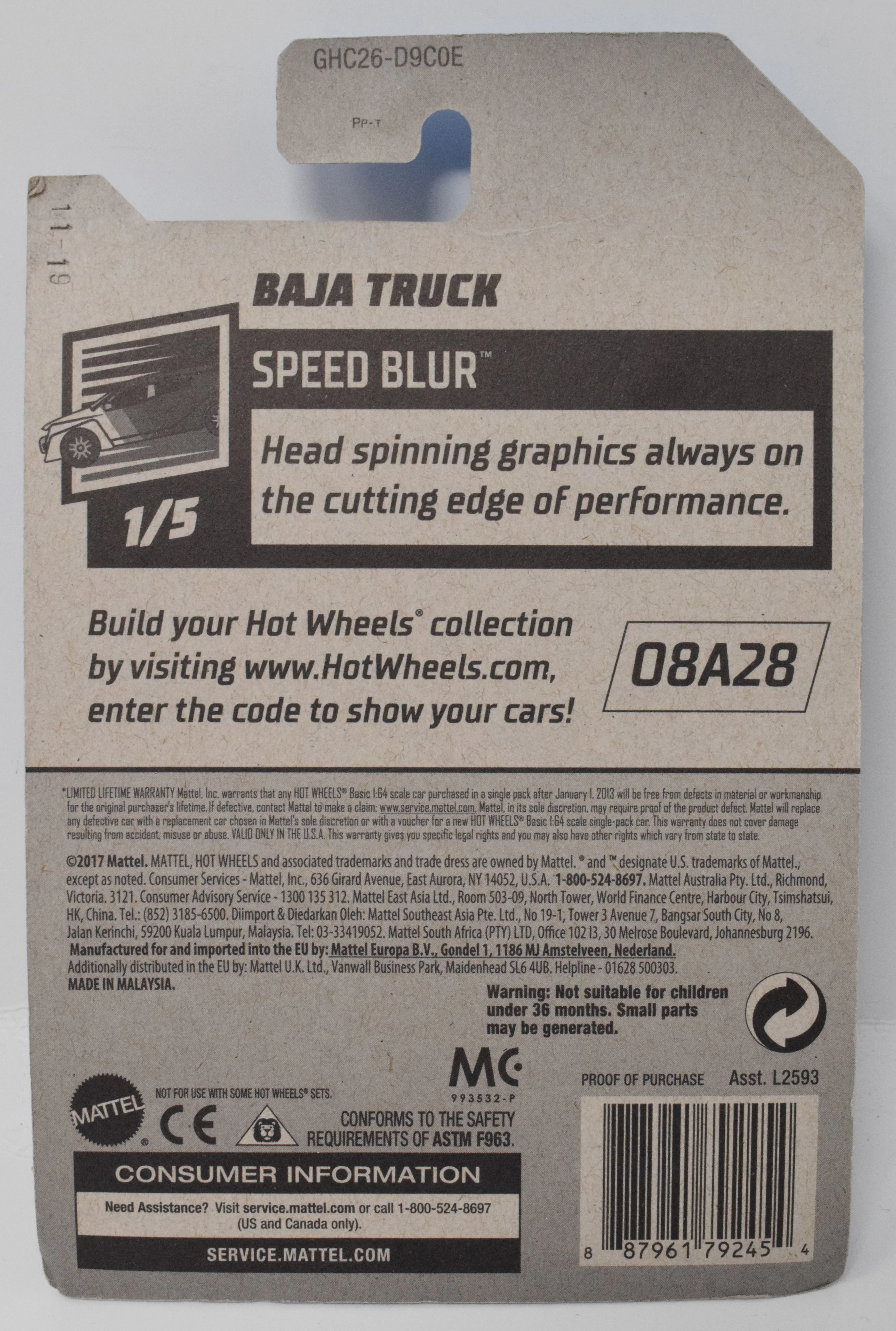 Hot Wheels Baja Truck Speed Blur 1/5 110 DieCast Car New - Image 2