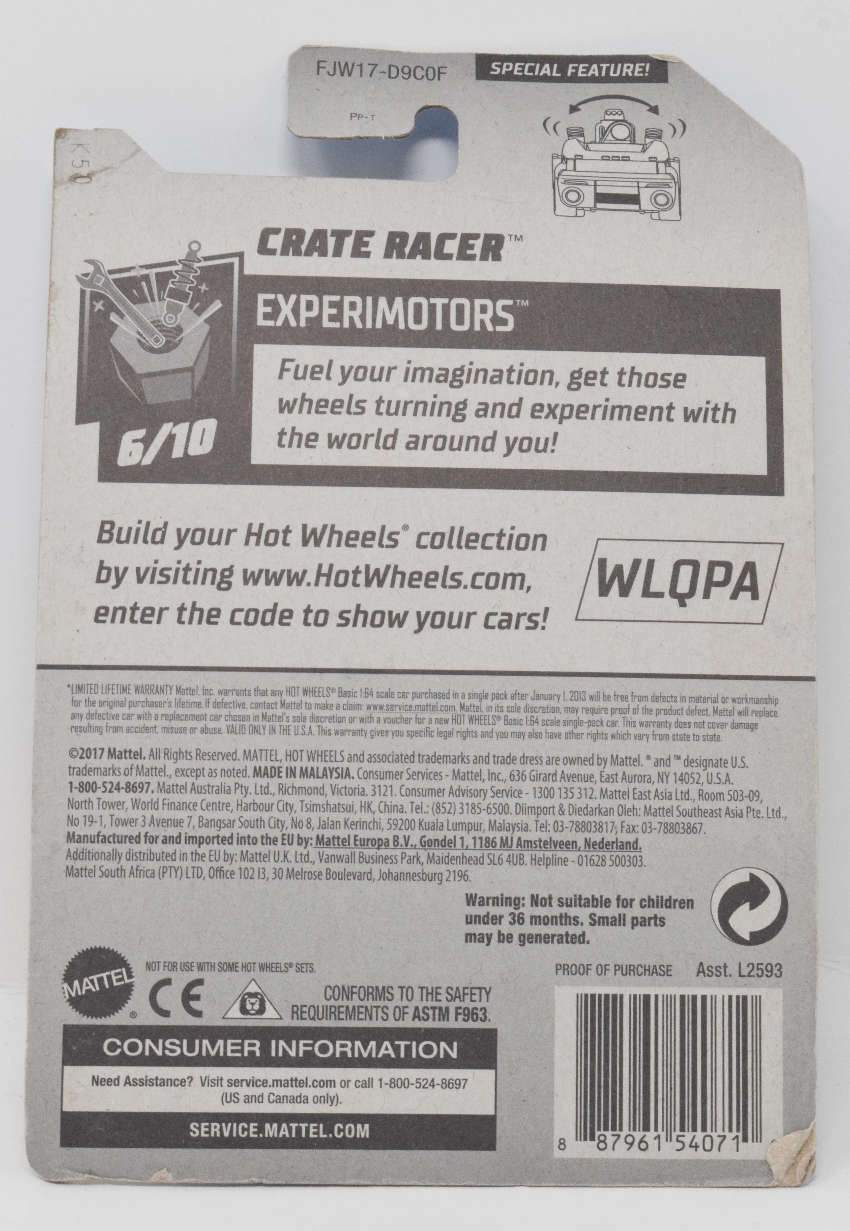 Hot Wheels Crate Racer DieCast Car Special Feature Experimotors 6/10 102 New - Image 2