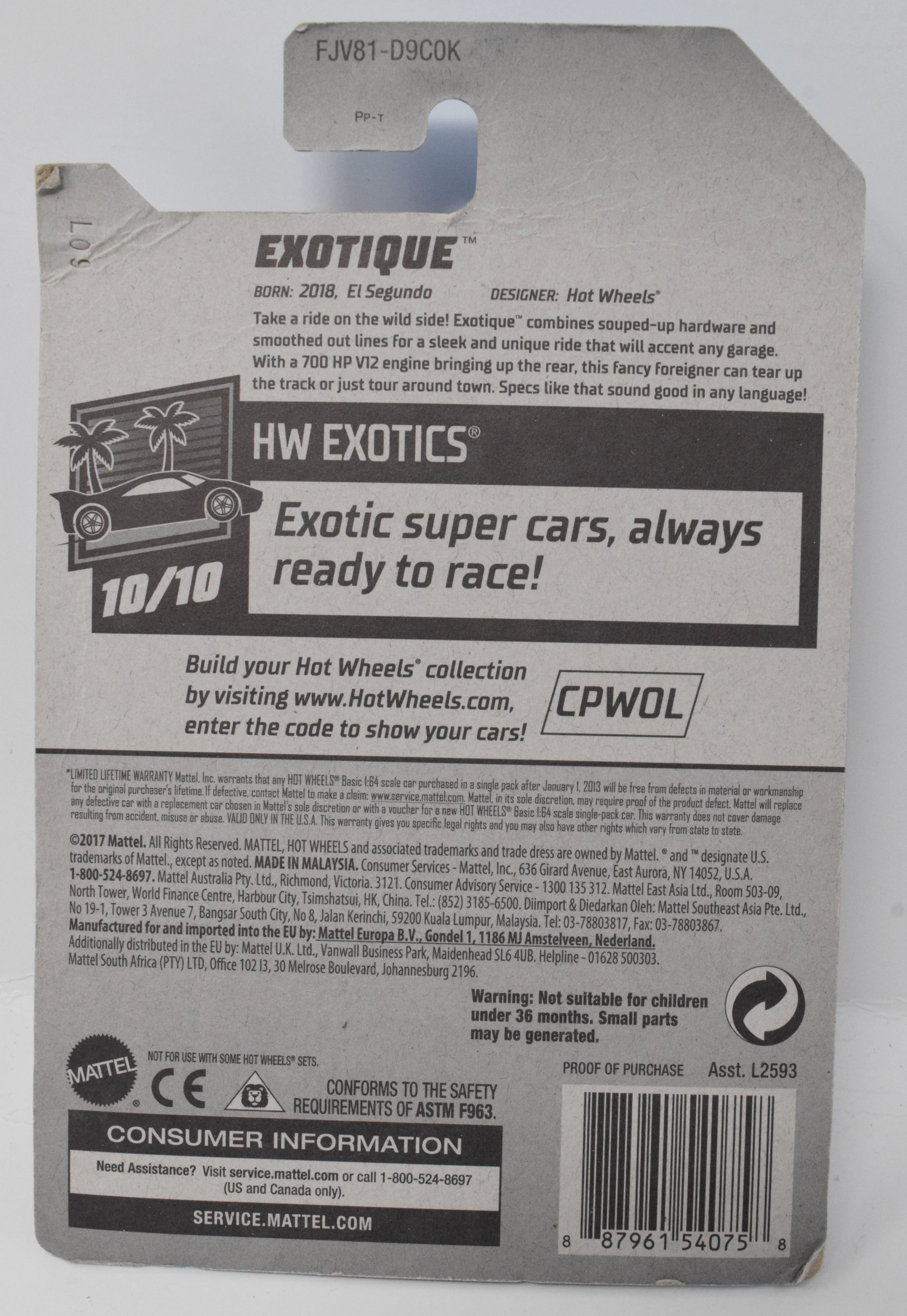 Hot Wheels Exotique HW Exotics 10/10 241 Blue 24 DieCast Car New - Image 2