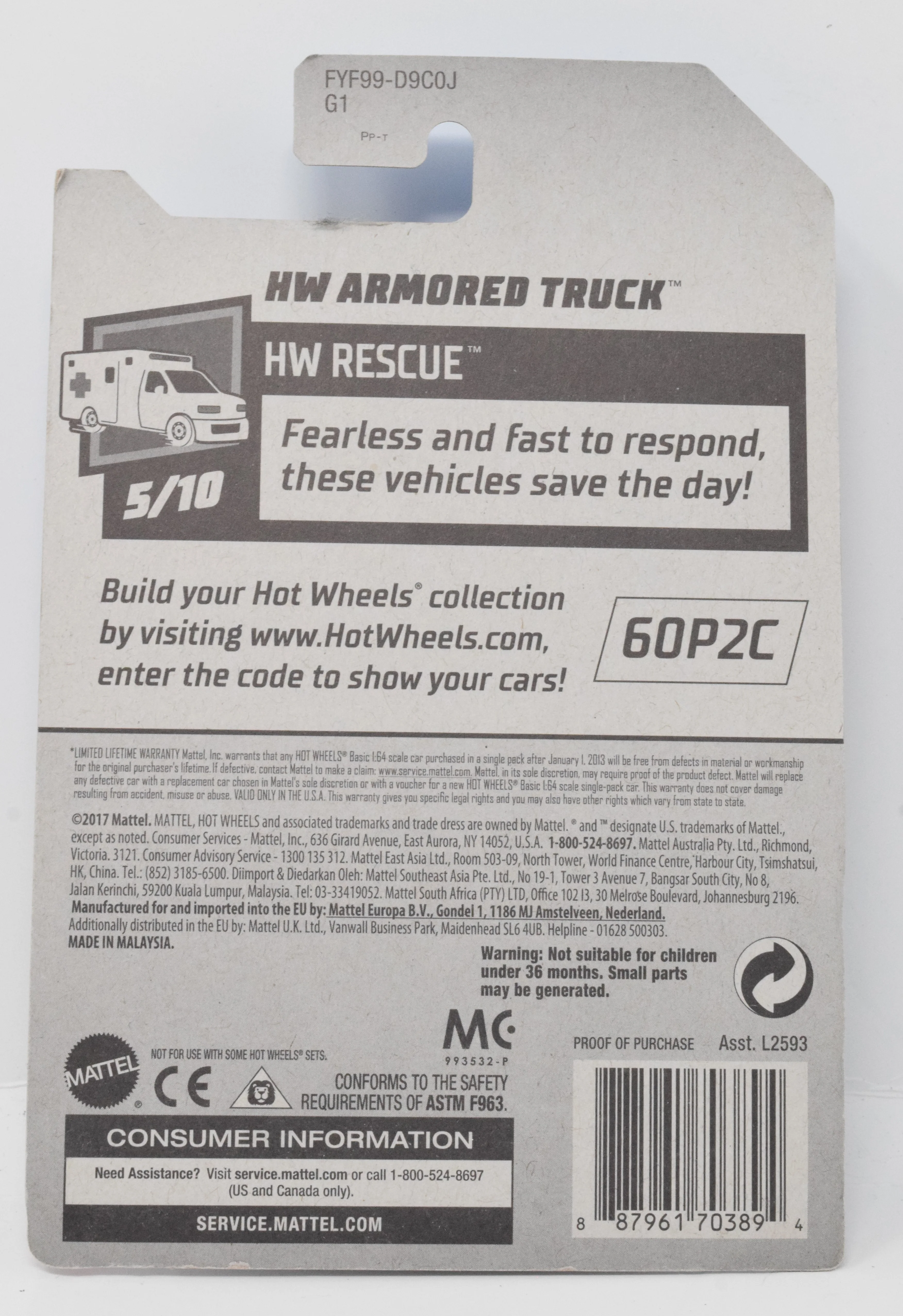 Hot Wheels  HW Armored Swat Truck Diecast Car HW Rescue 5/10 182 New - Image 2