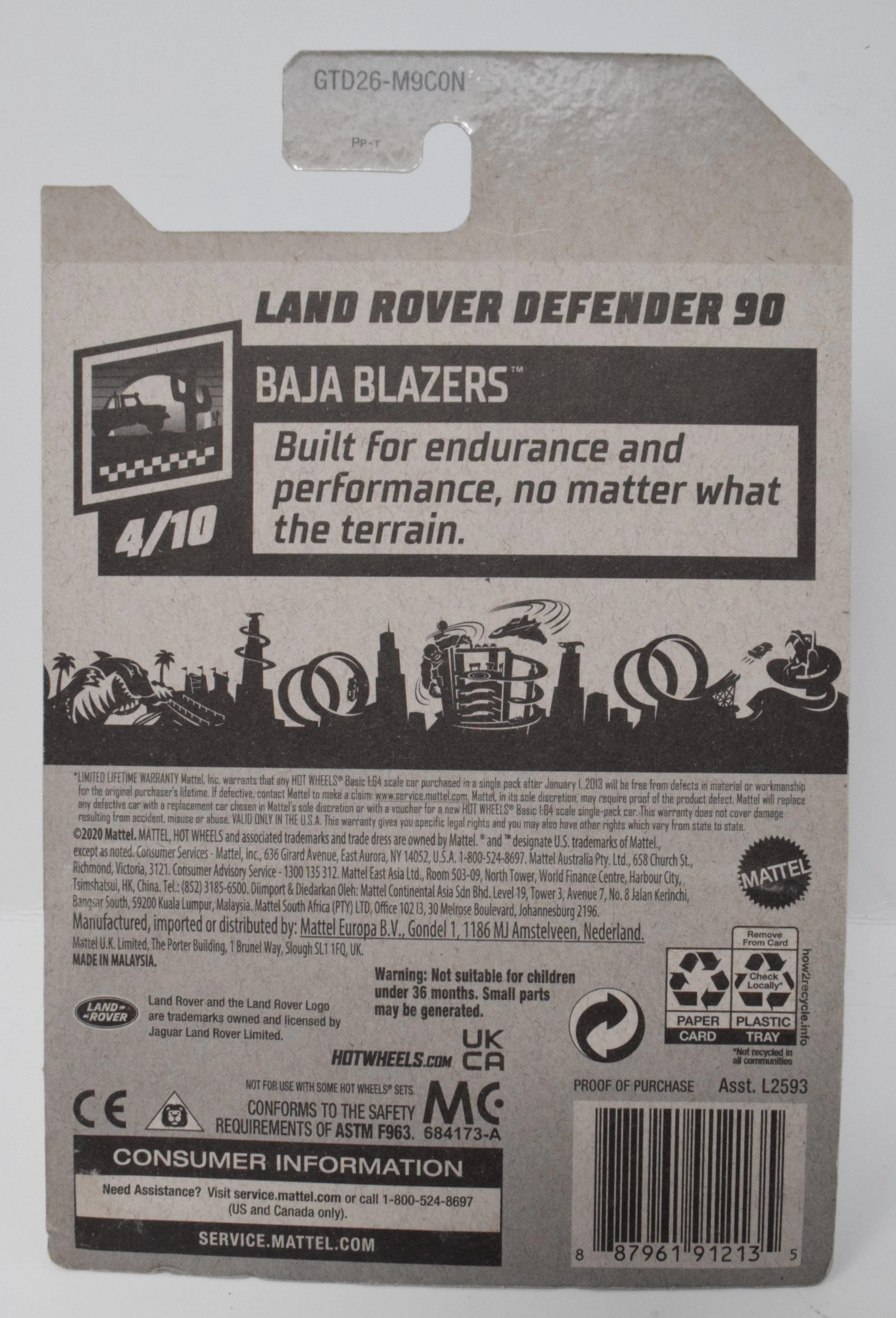 Hot Wheels Land Rover Defender 90 Baja Blazers Silver 4/10 32 DieCast Car New - Image 2