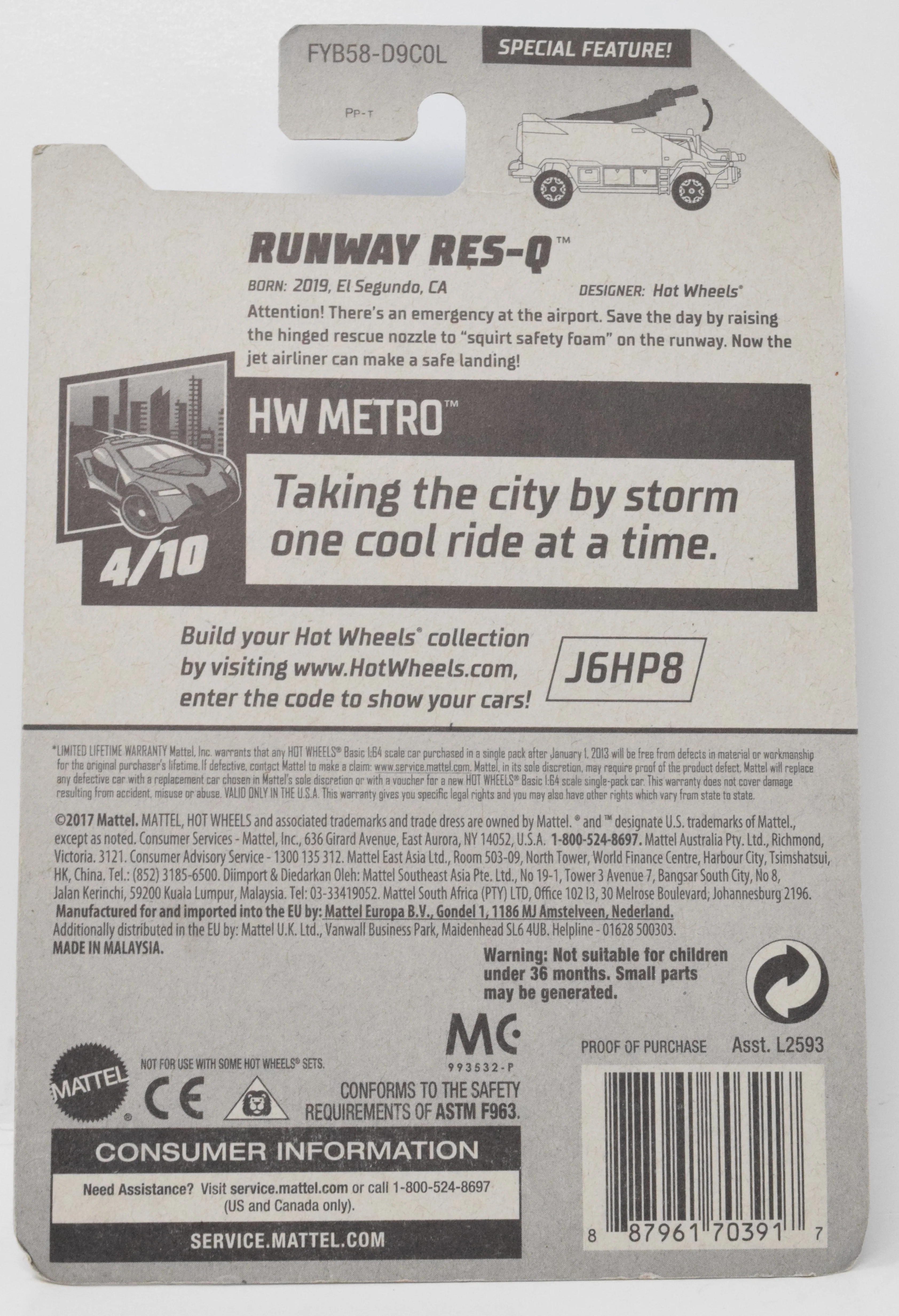 Hot Wheels Runway Res-Q HW Metro DieCast Car Airport Fire Rescue 4/10 206 New - Image 2