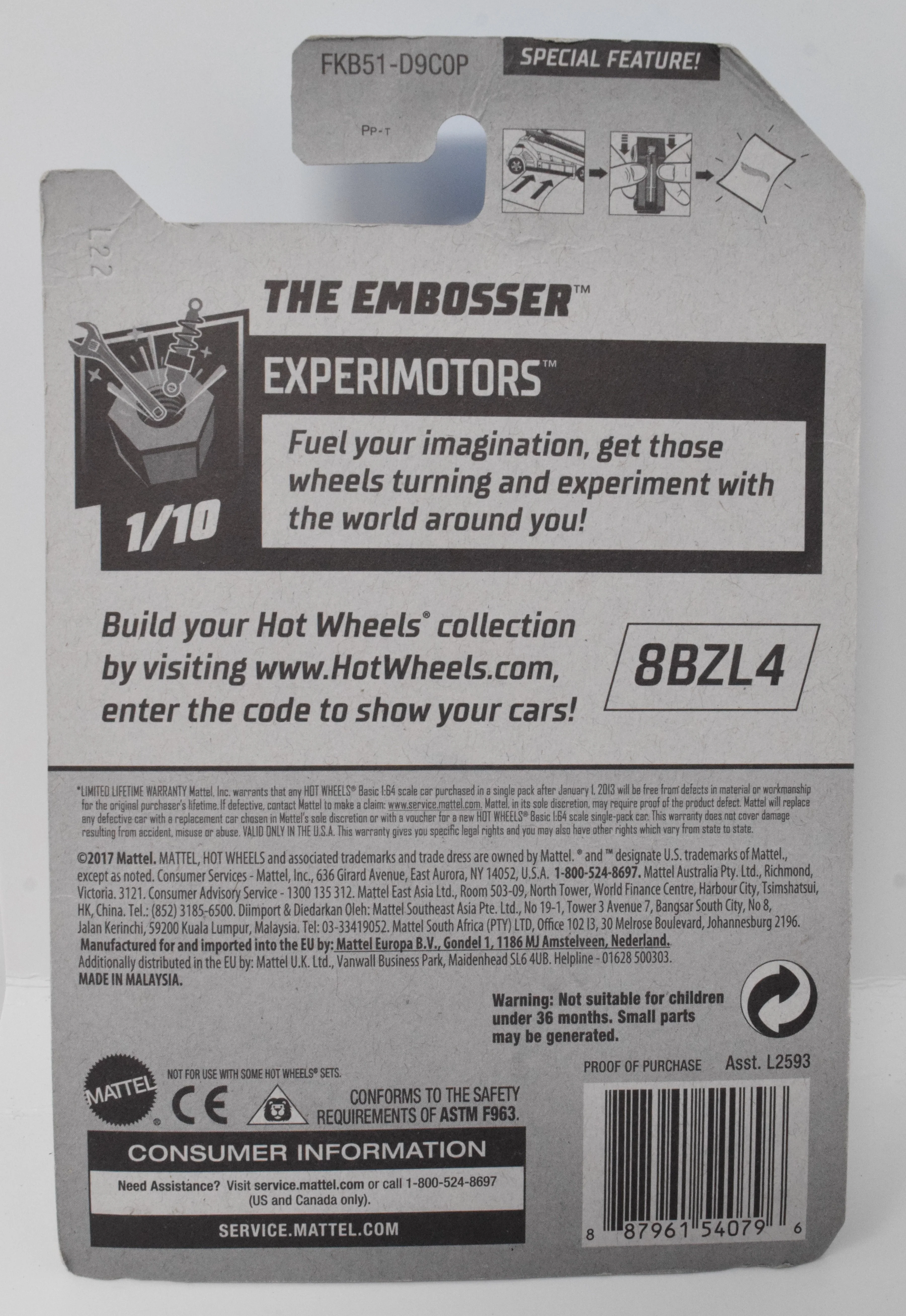 Hot Wheels The Embosser Experimotors Green 1/10 75 DieCast Car New - Image 2