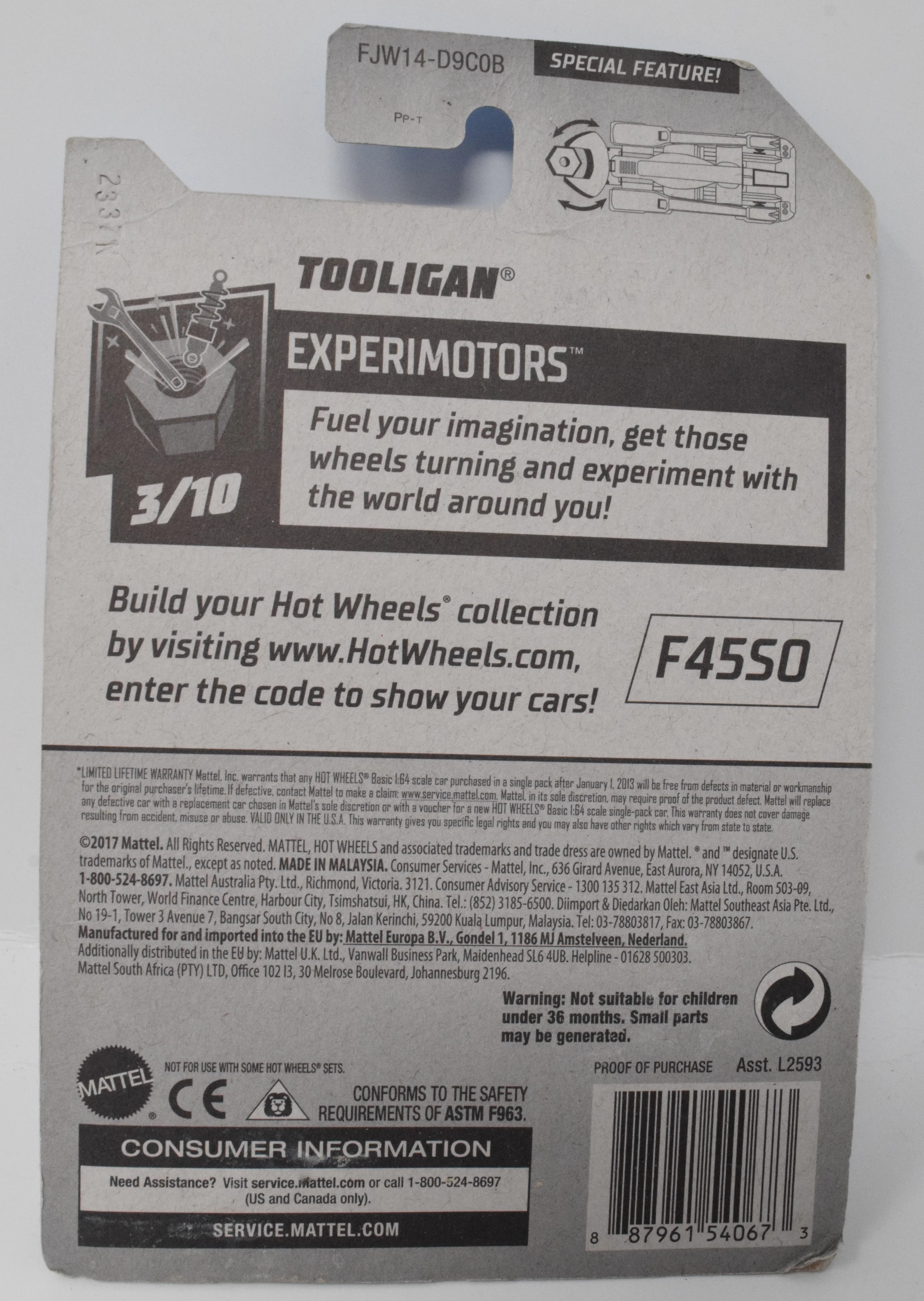 Hot Wheels Tooligan Experimotors Special Feature 3/10 24 DieCast Car New - Image 2