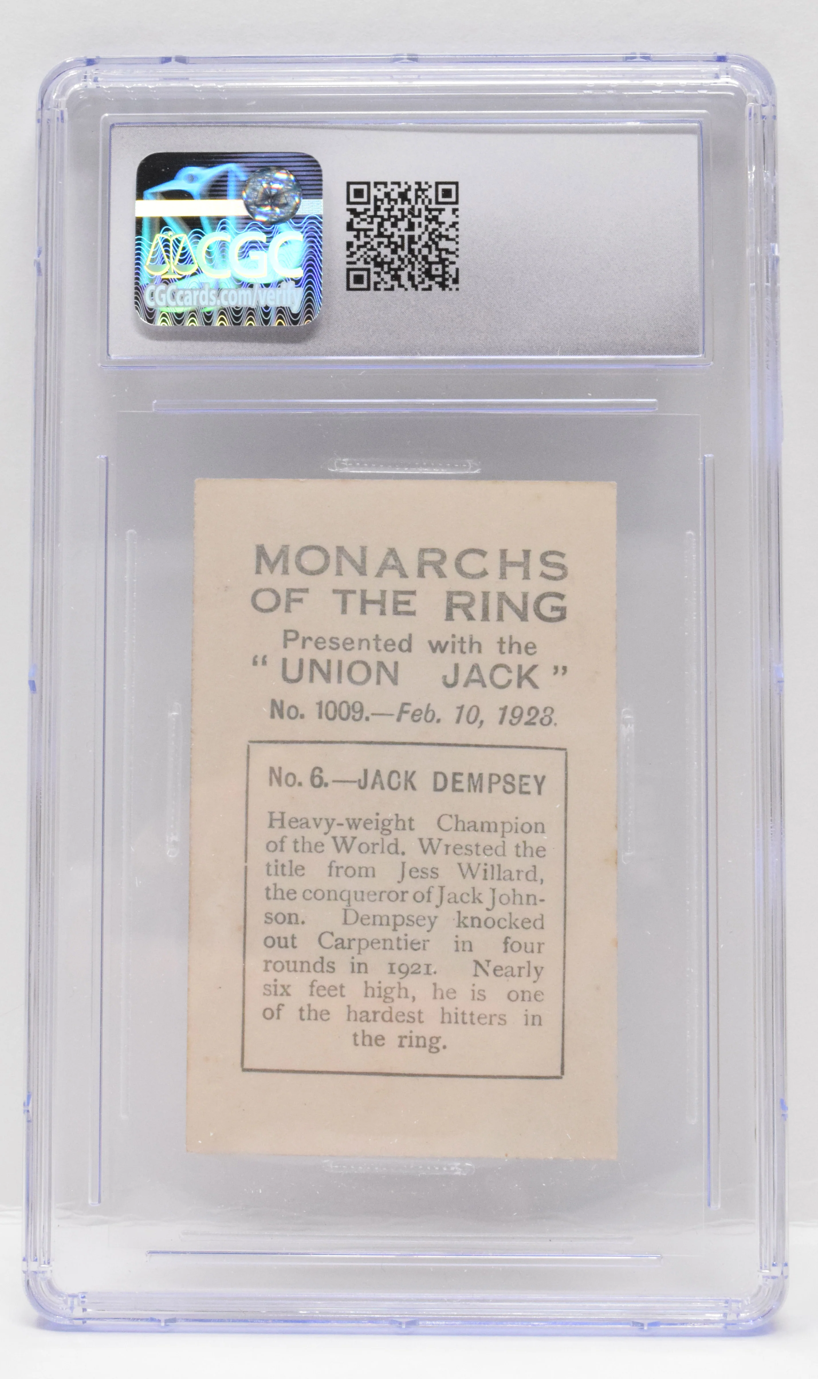 Jack Dempsey Boxing Card Union Jack Monarchs Of The Ring 6 CGC 6 - Image 2