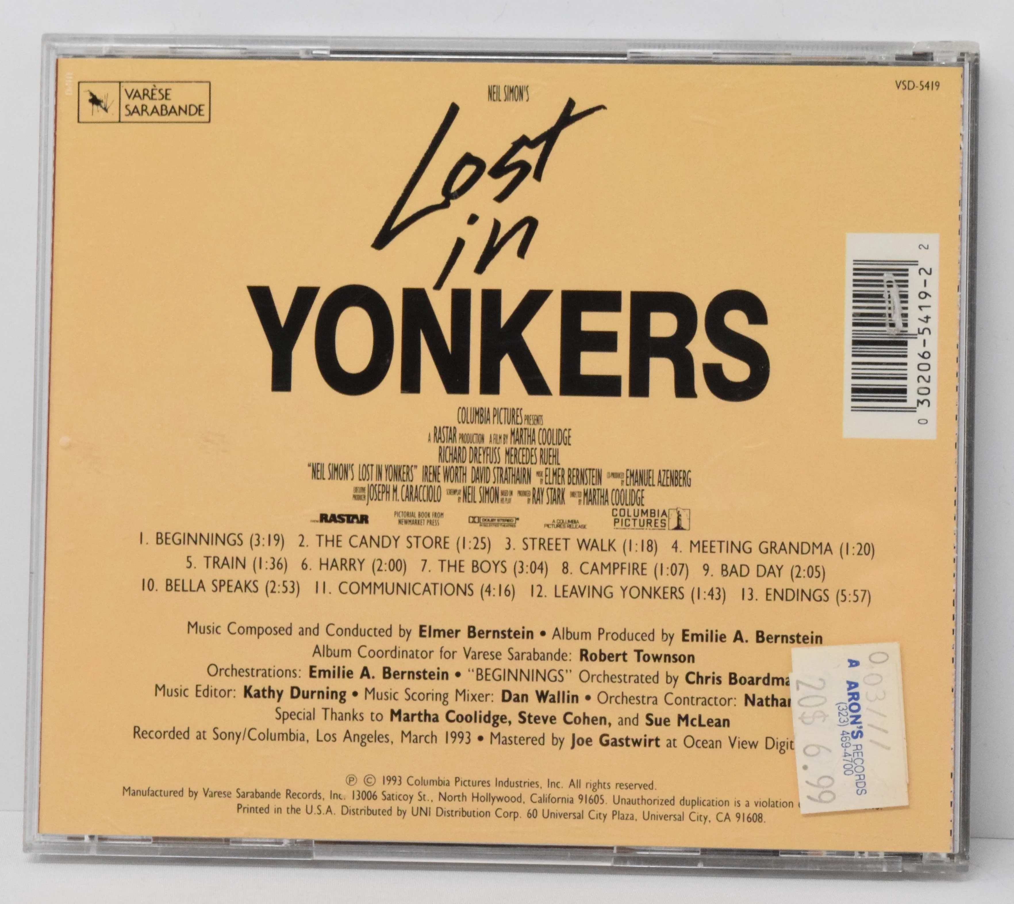 Lost in Yonkers Soundtrack CD Elmer Bernstein Varese - Image 2