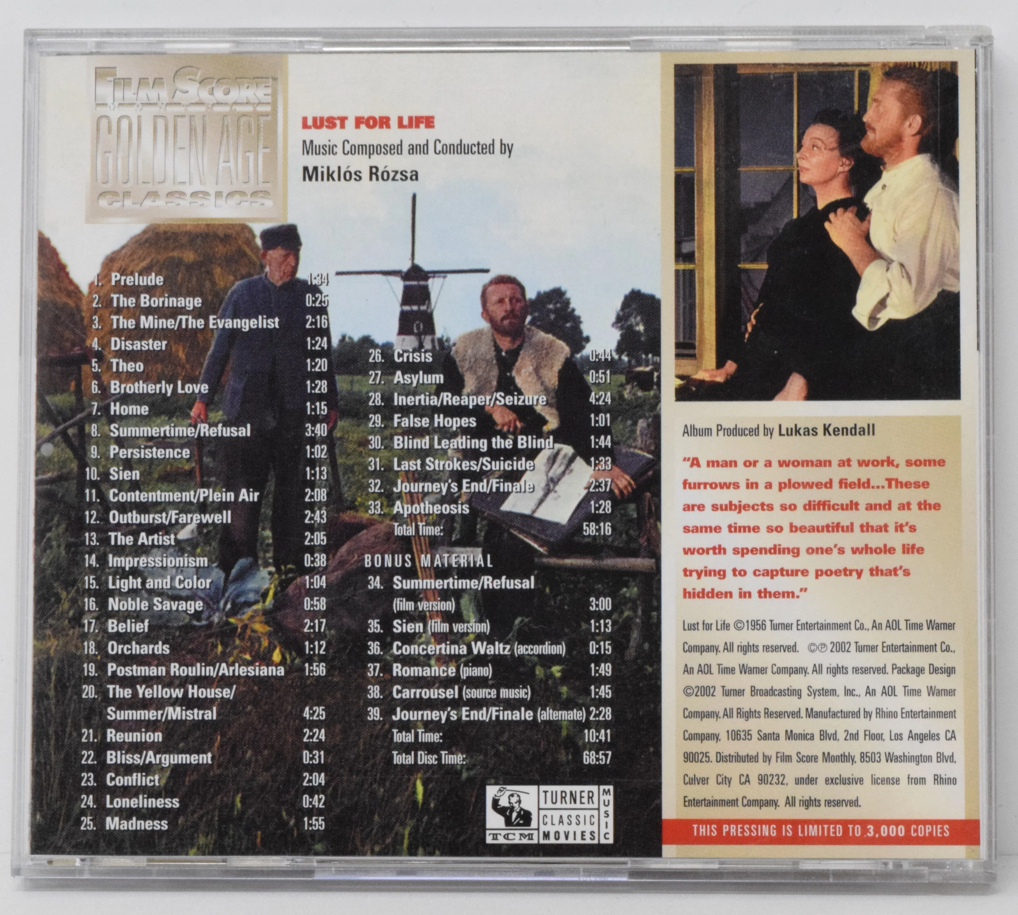 Lust For Life Soundtrack CD Miklos Rozsa Film Score Golden Age LTD 3000 - Image 2