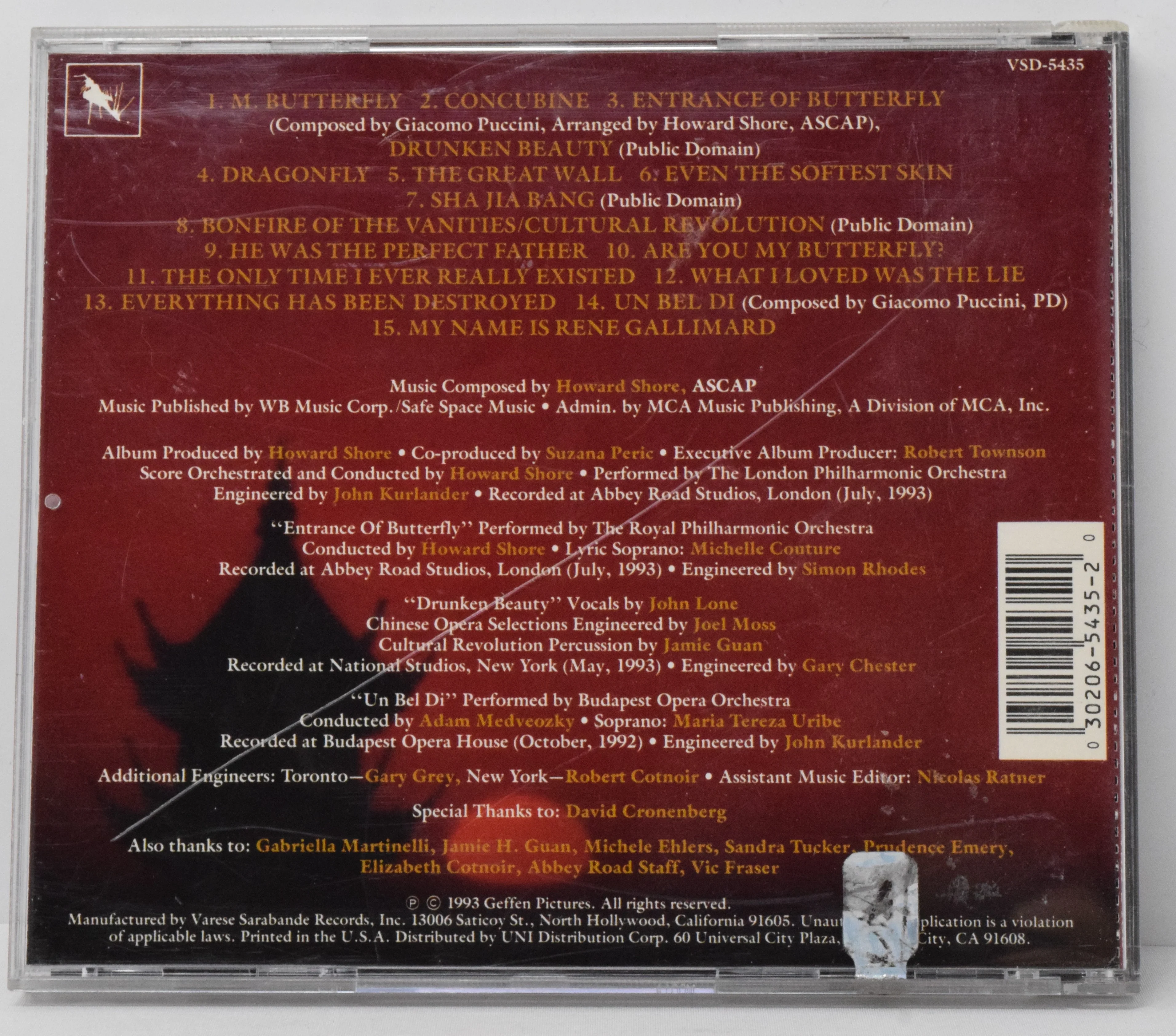 M Butterfly Soundtrack CD Howard Shore Varese - Image 2