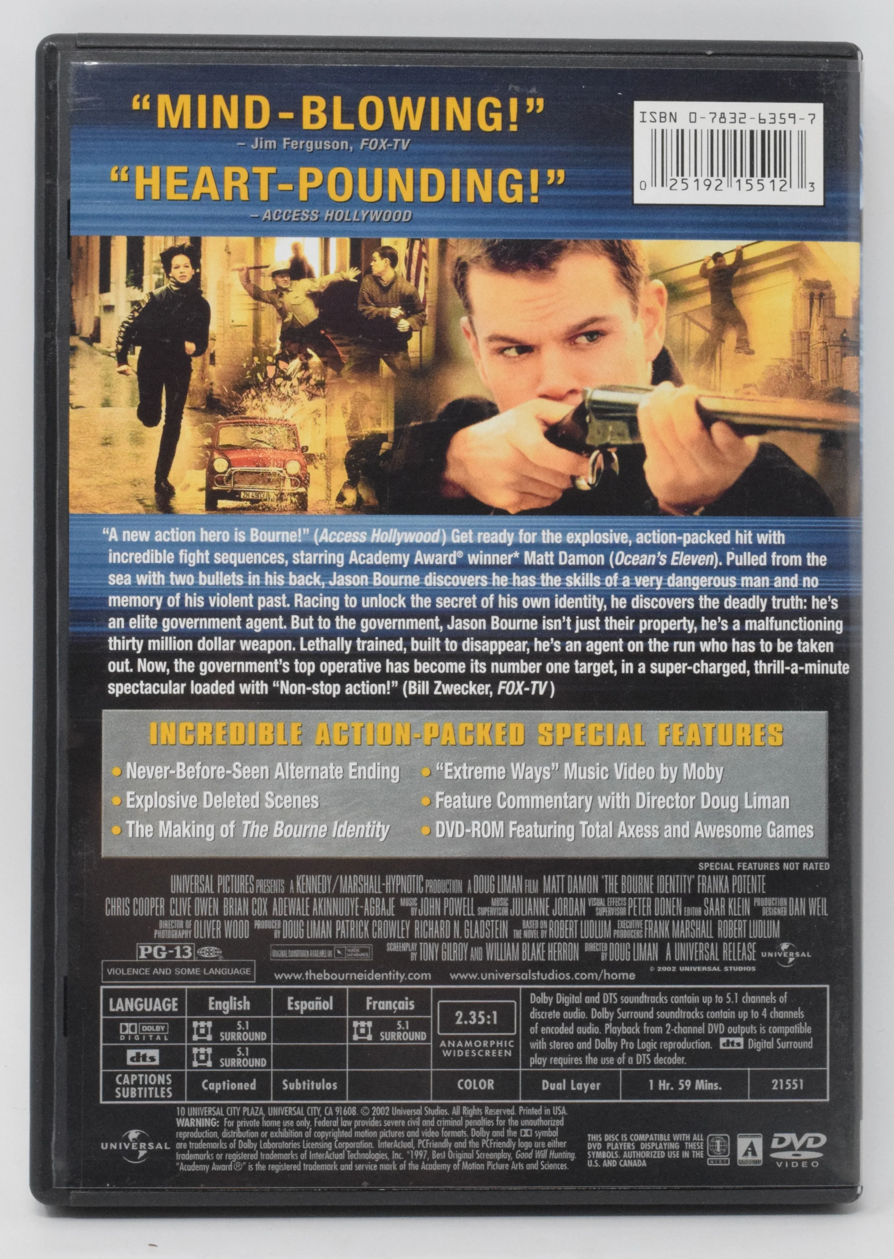 Matt Damon The Bourne Identity DVD Widescreen - Image 2