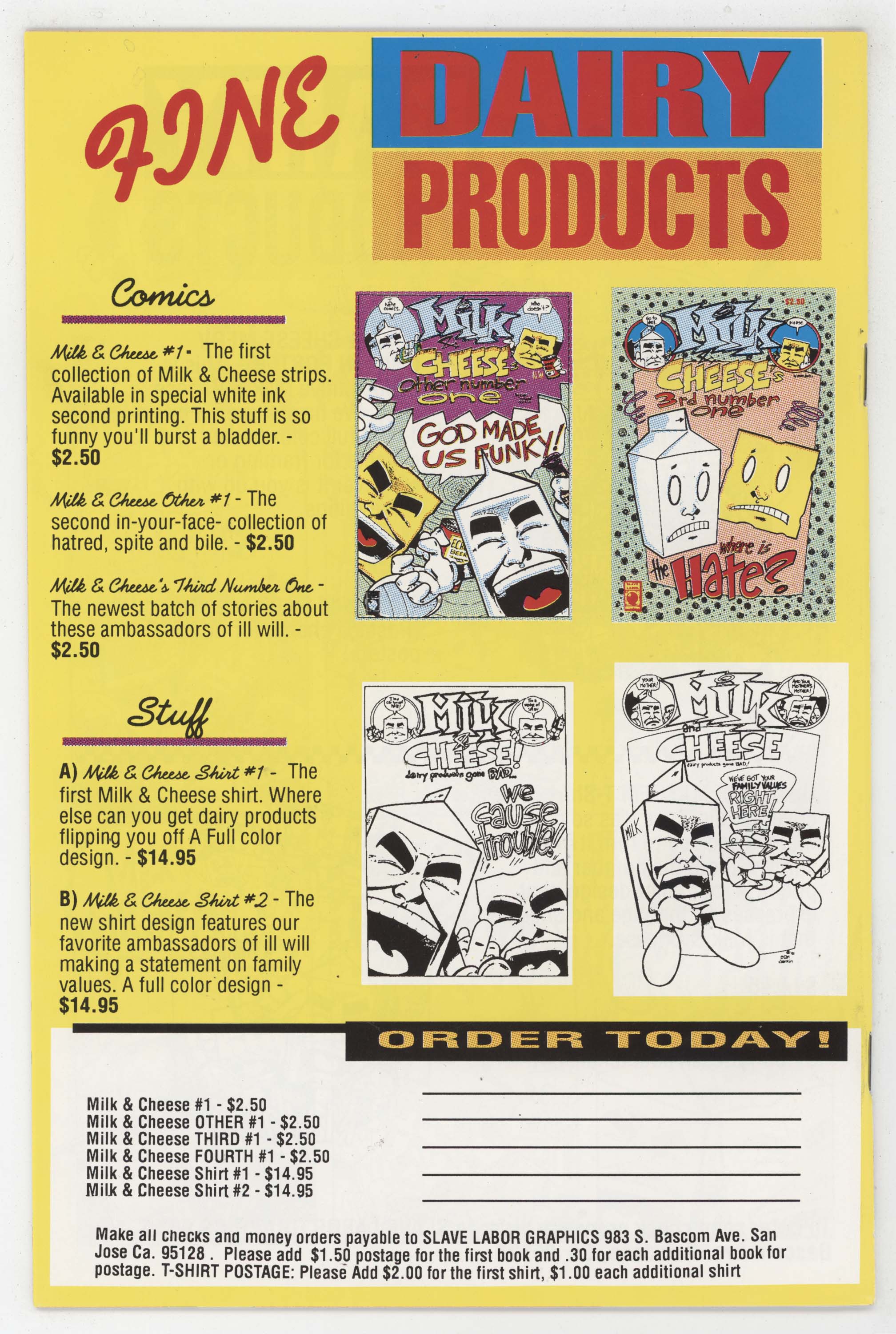 Milk & Cheese 1 Slave Labor 1993 NM 4th Print Evan Dorkin - Image 2