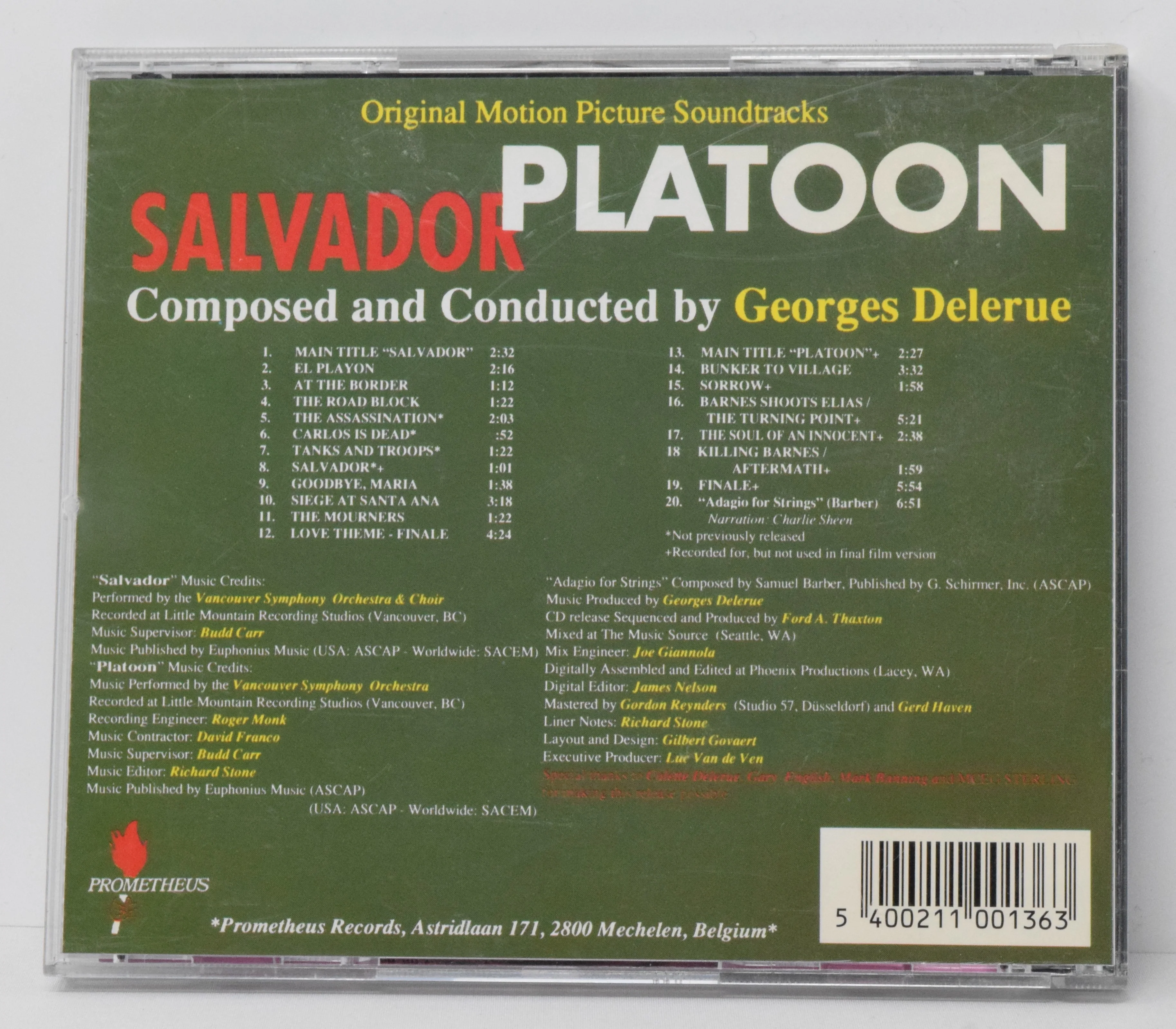 Platoon Soundtrack CD Georges Delerue Prometheus - Image 2