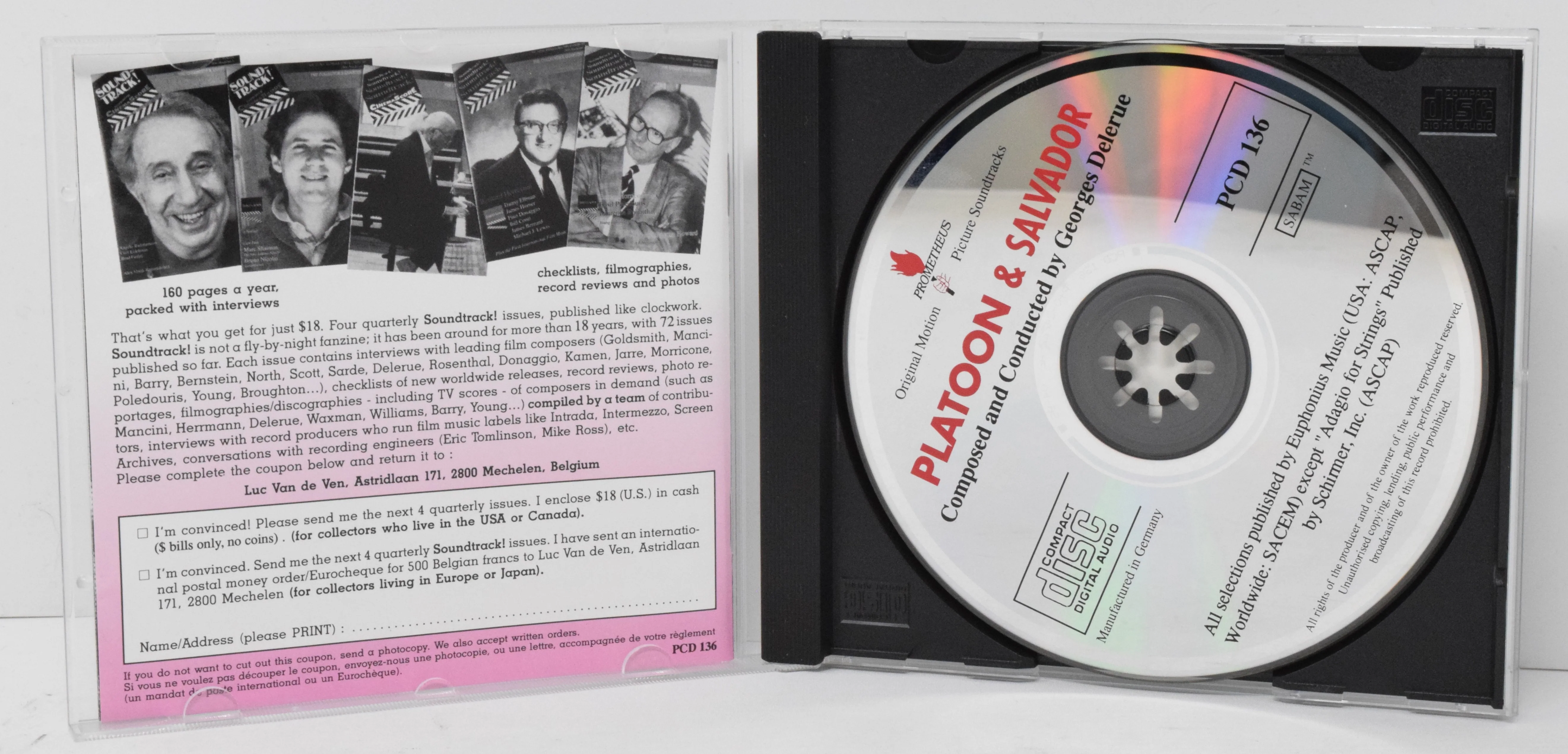 Platoon Soundtrack CD Georges Delerue Prometheus - Image 3