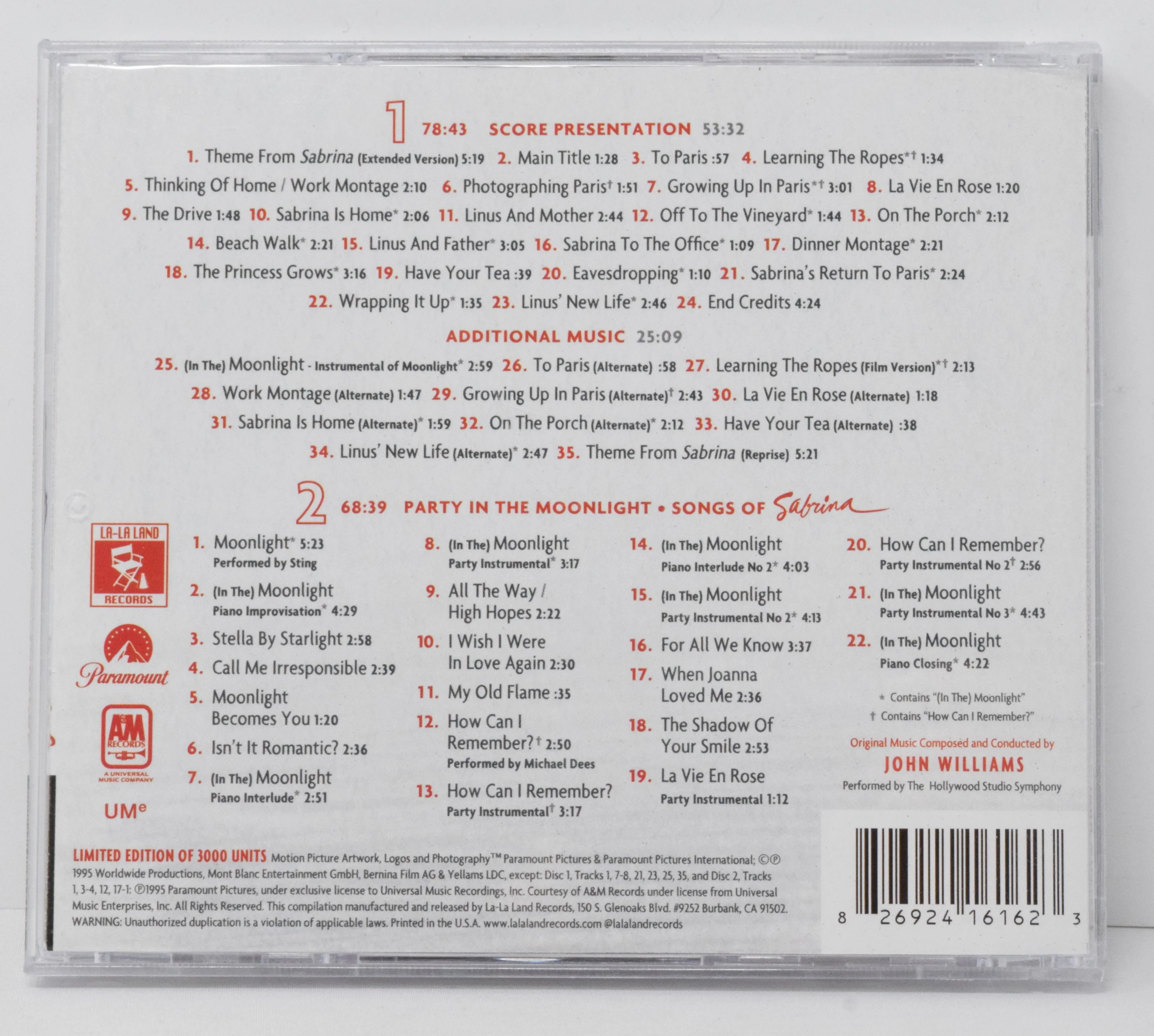 Sabrina Soundtrack CD John Williams LA-LA Land LTD 3000 - Image 2