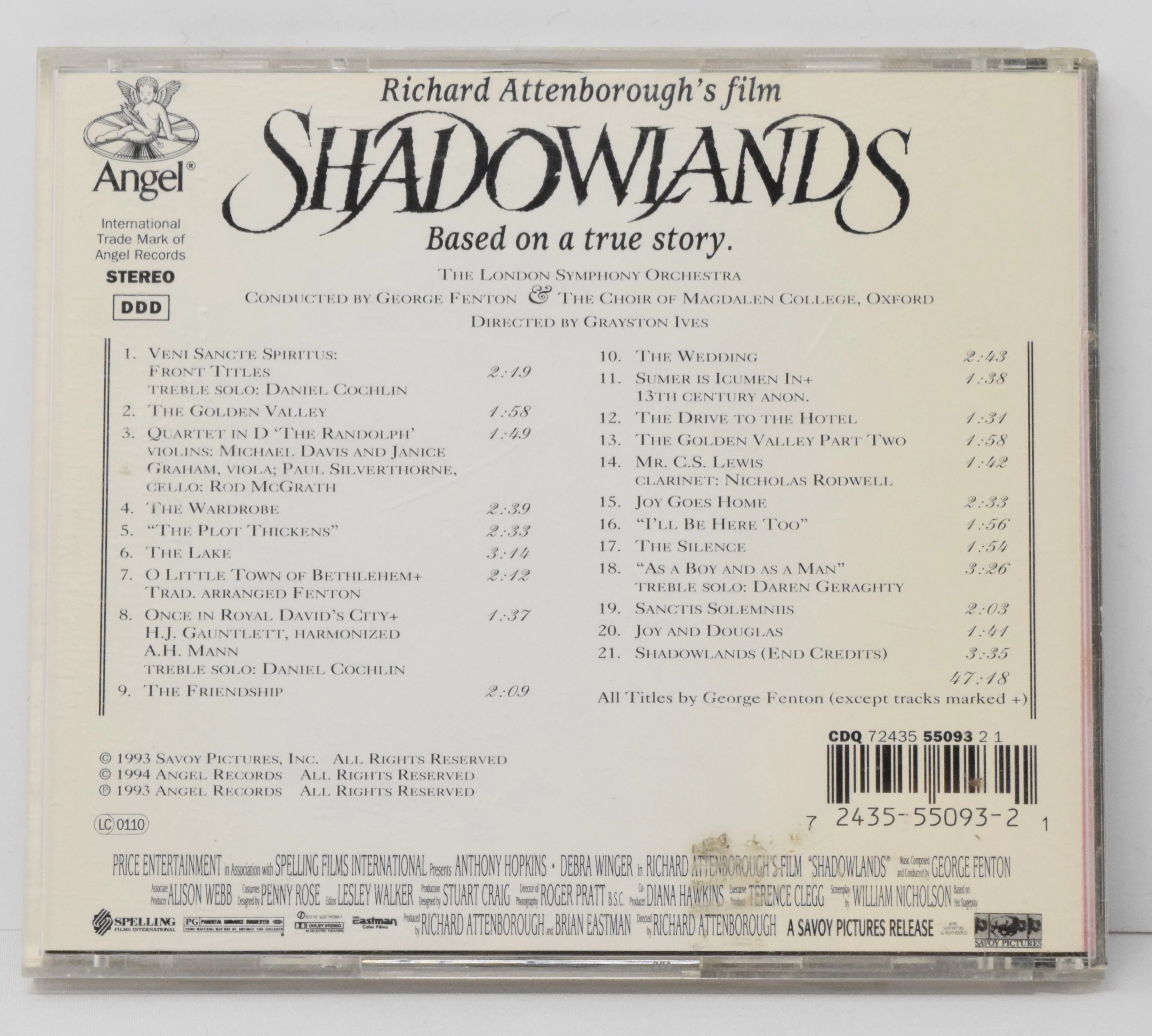 Shadowlands Soundtrack CD George Fenton Richard Attenborough Angel - Image 2