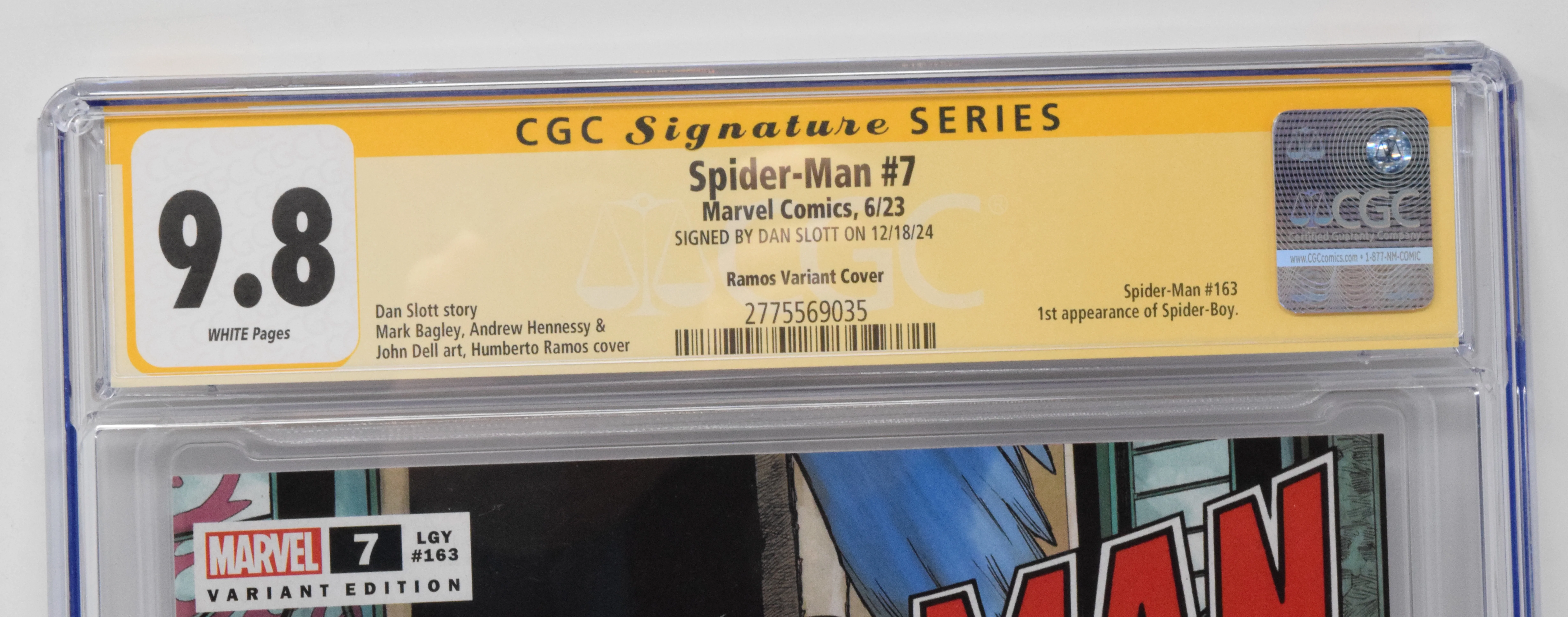 Spider-Man #7 D Marvel 2023 NM Humberto Ramos 1st Spider-Boy CGC SS 9.8 SIGNED Dan Slott - Image 3
