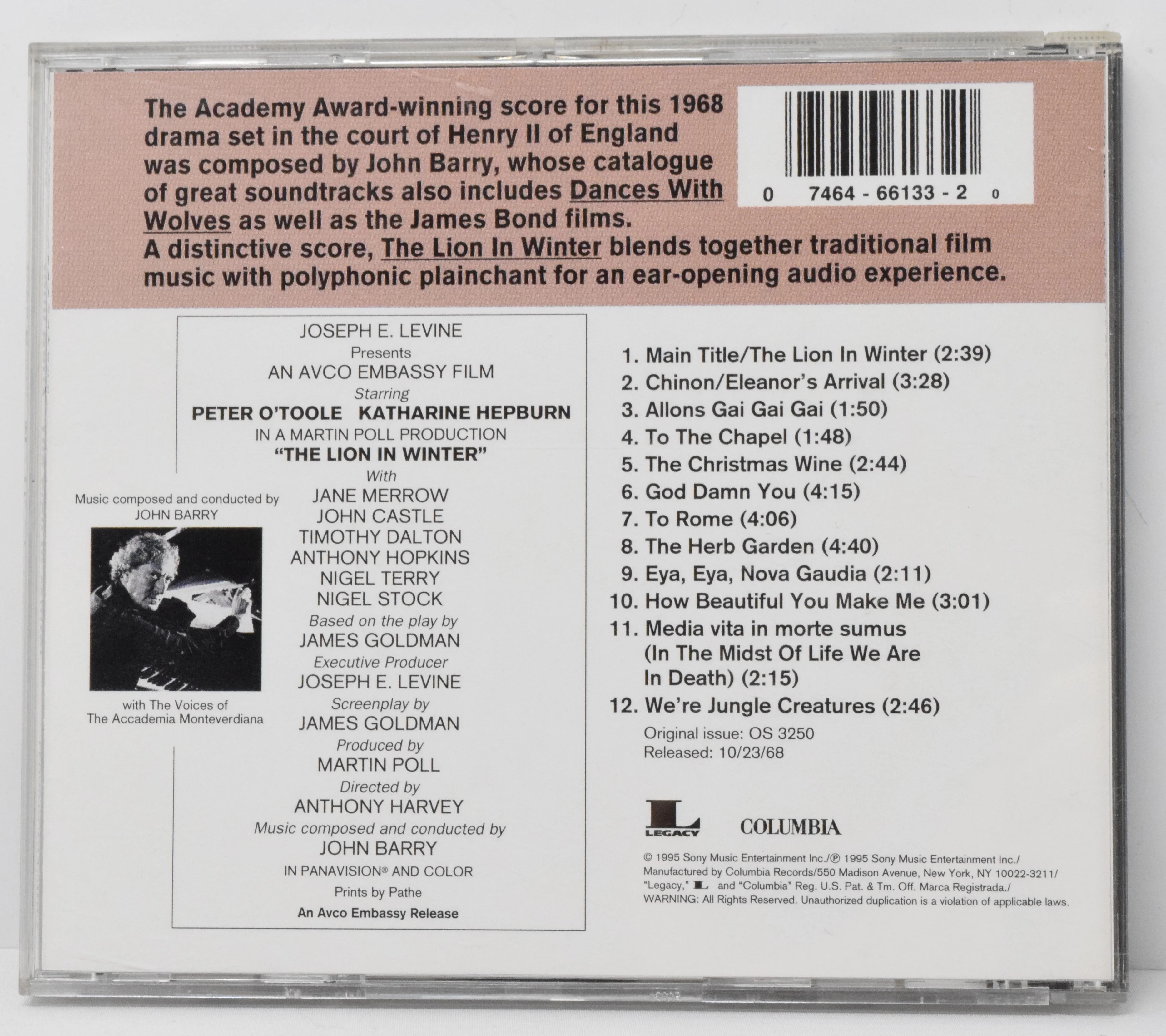 The Lion In Winter Soundtrack CD John Barry Columbia - Image 2