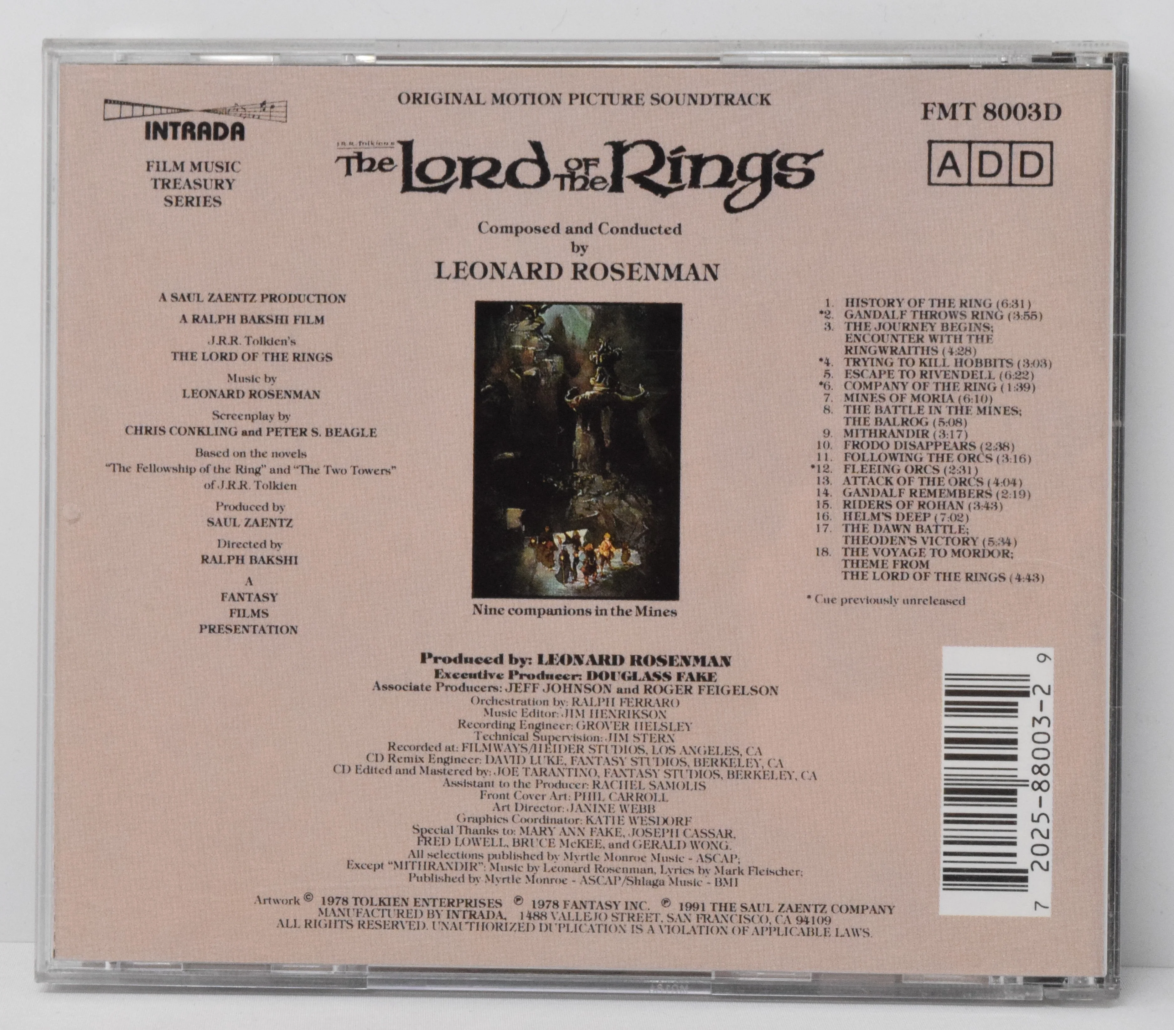 The Lord Of The Rings Soundtrack CD Leonard Rosenman Intrada FMT 1978 - Image 2