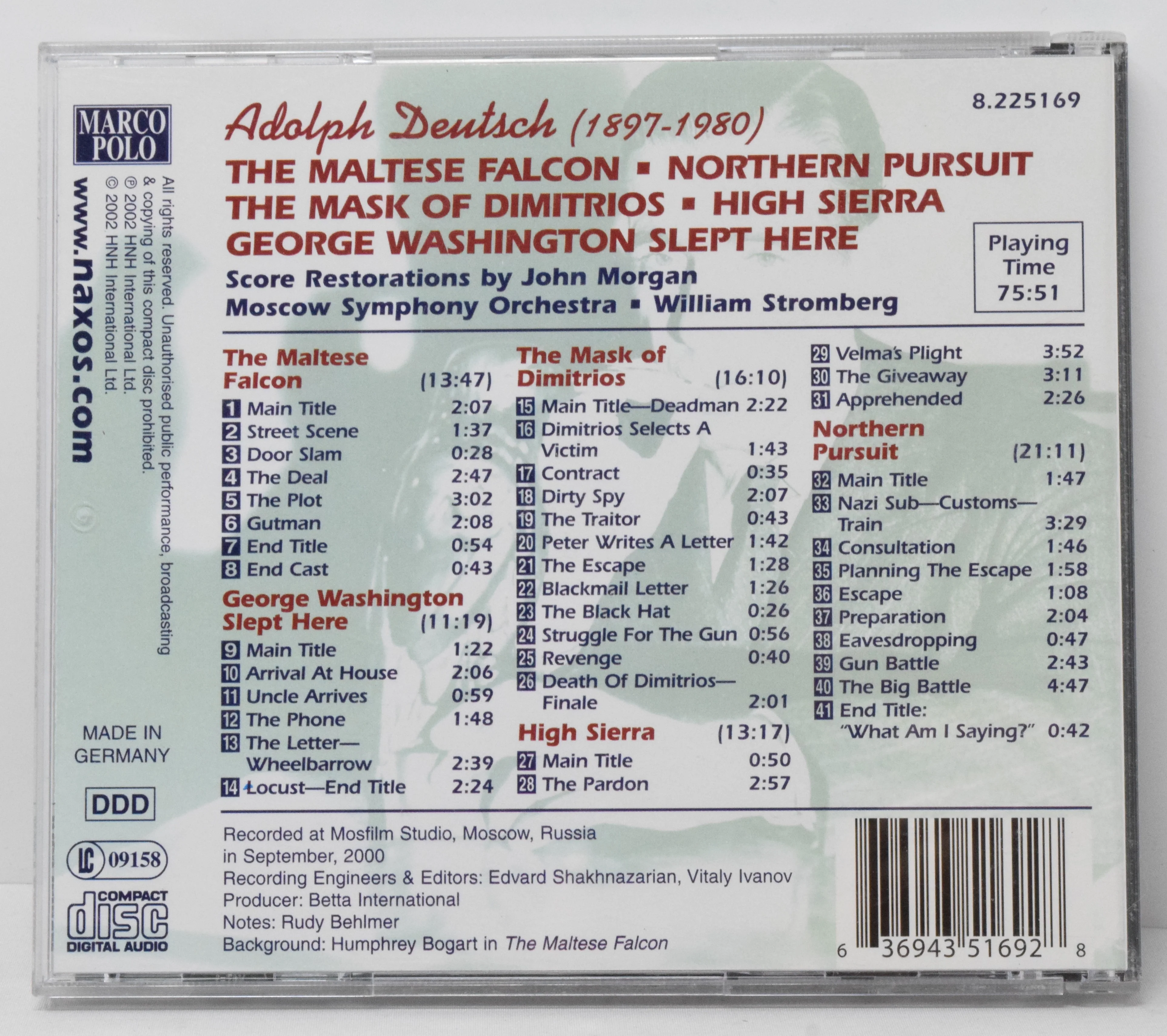 The Maltese Falcon Soundtrack CD Adolph Deutsch Marco Polo High Sierra - Image 2