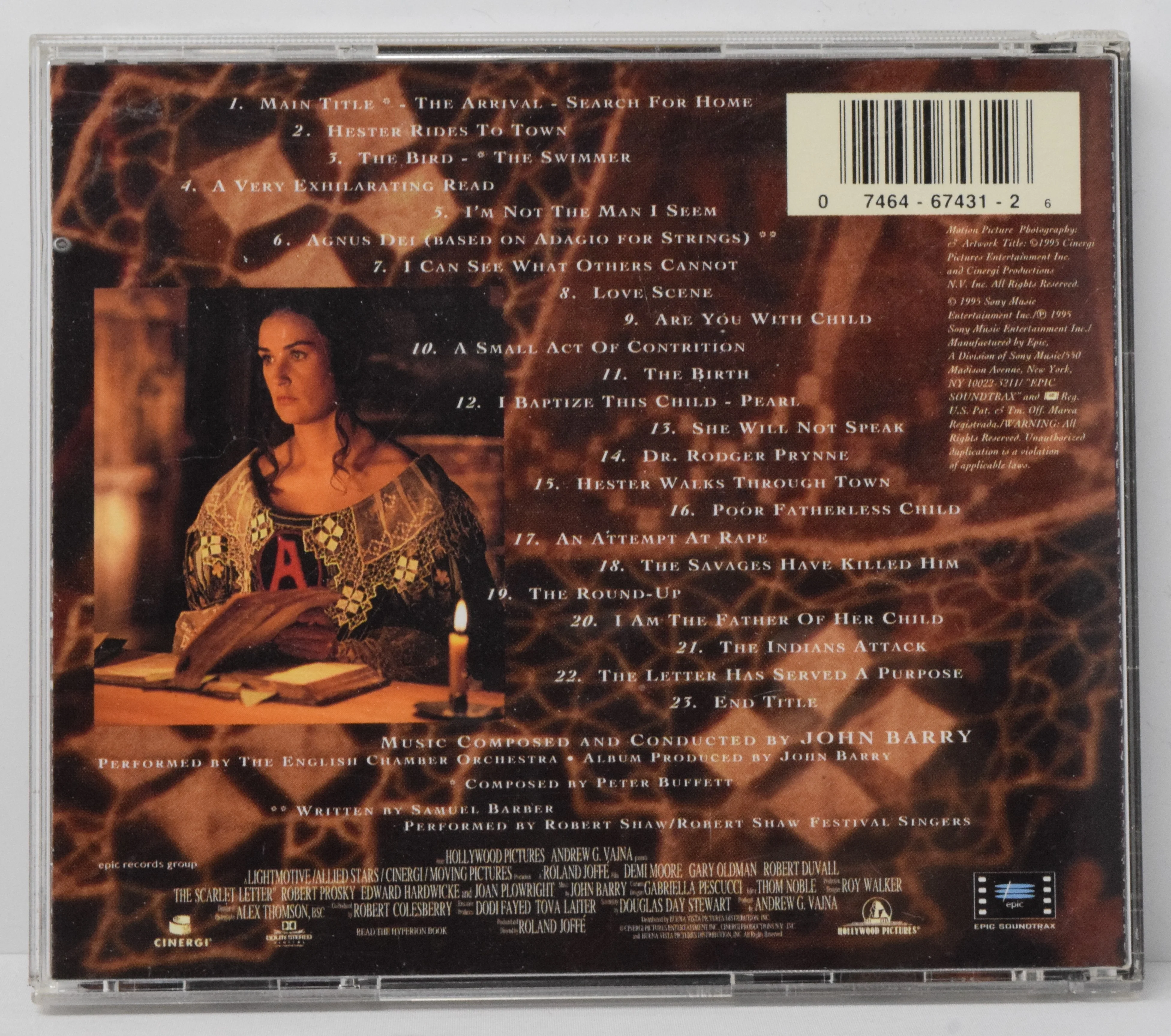 The Scarlet Letter Soundtrack CD John Barry 1995 Epic - Image 2