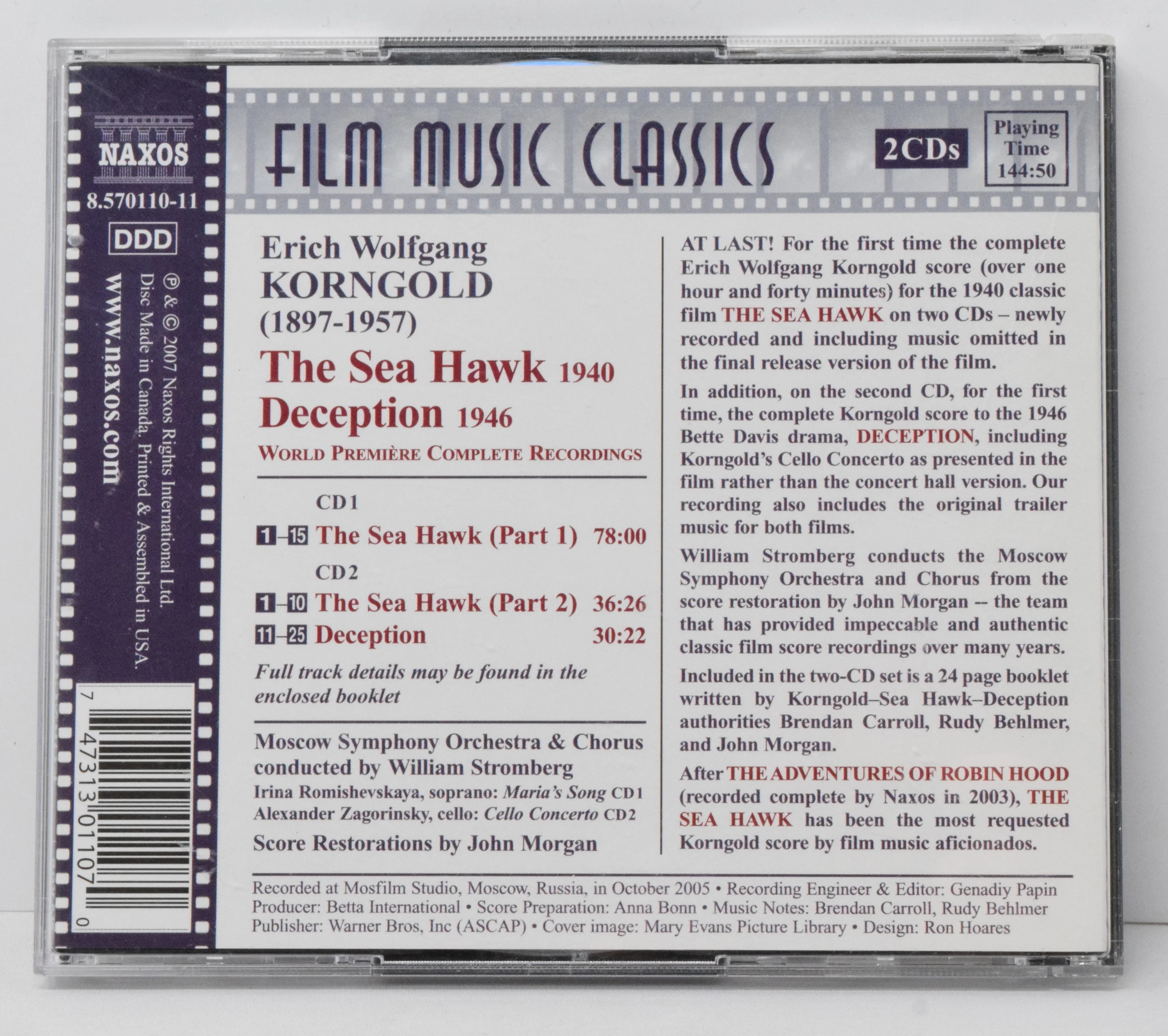 The Sea Hawk Deception Soundtrack CD William Stromberg FMC Naxos - Image 2